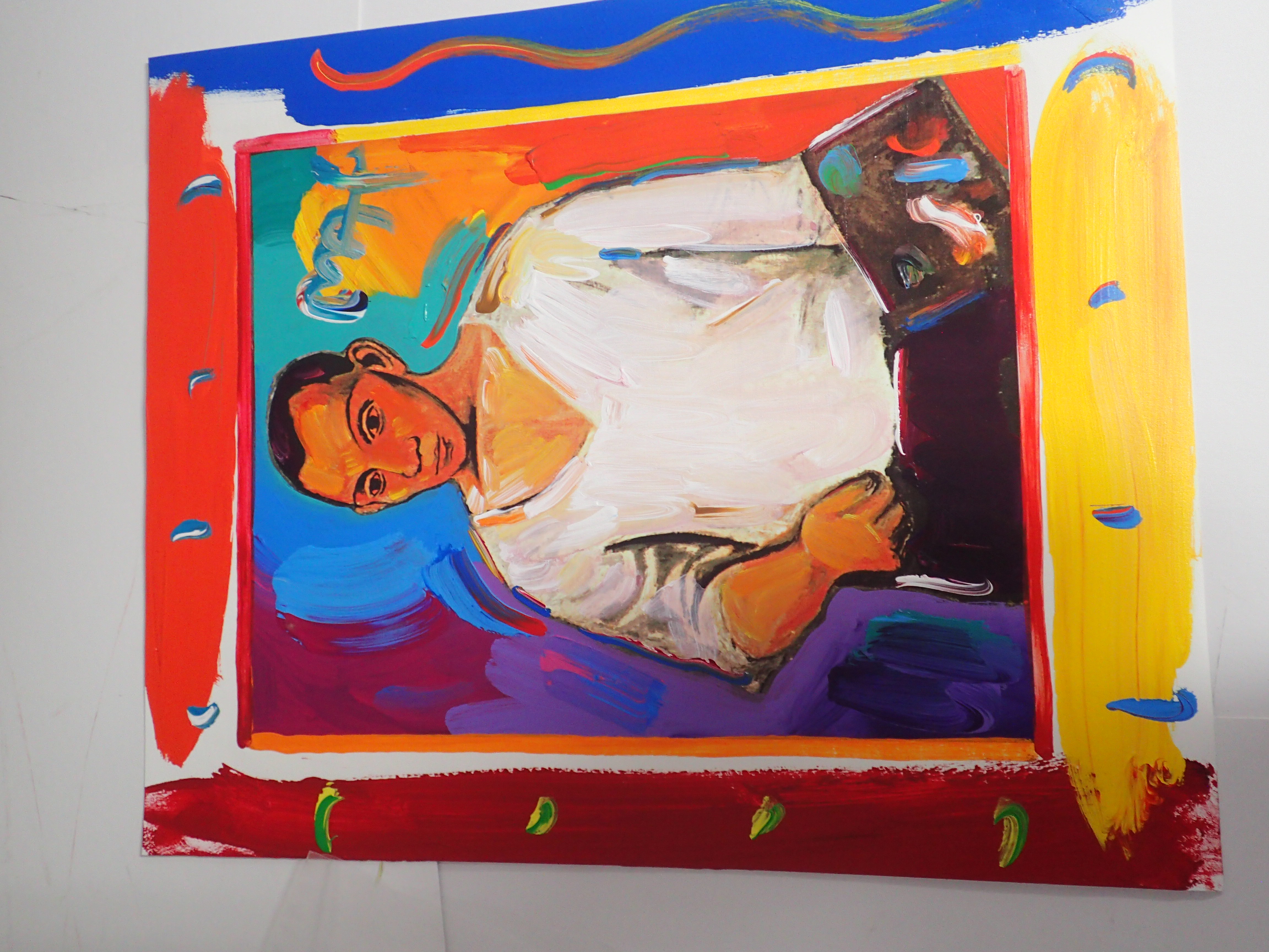 Peter Max Mixed Media and Acrylic on Woven Paper
