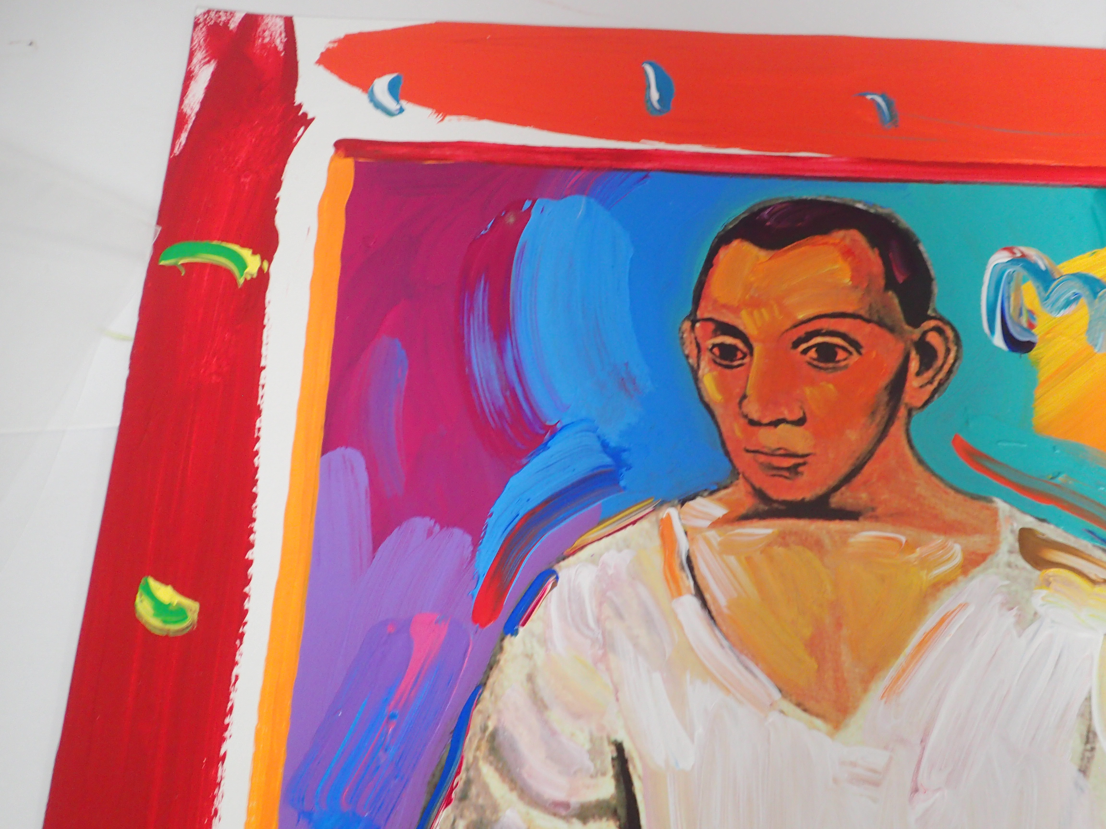Peter Max Mixed Media and Acrylic on Woven Paper