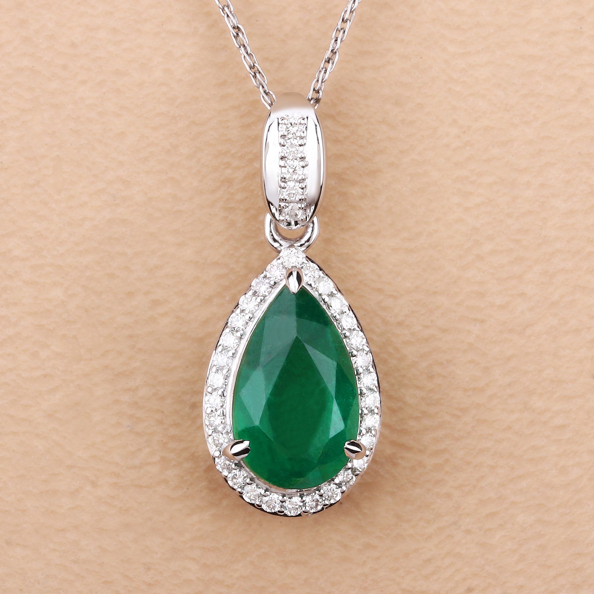 IGI Certified 2.36 CT Zambian Emerald and Natural Diamond Pendant