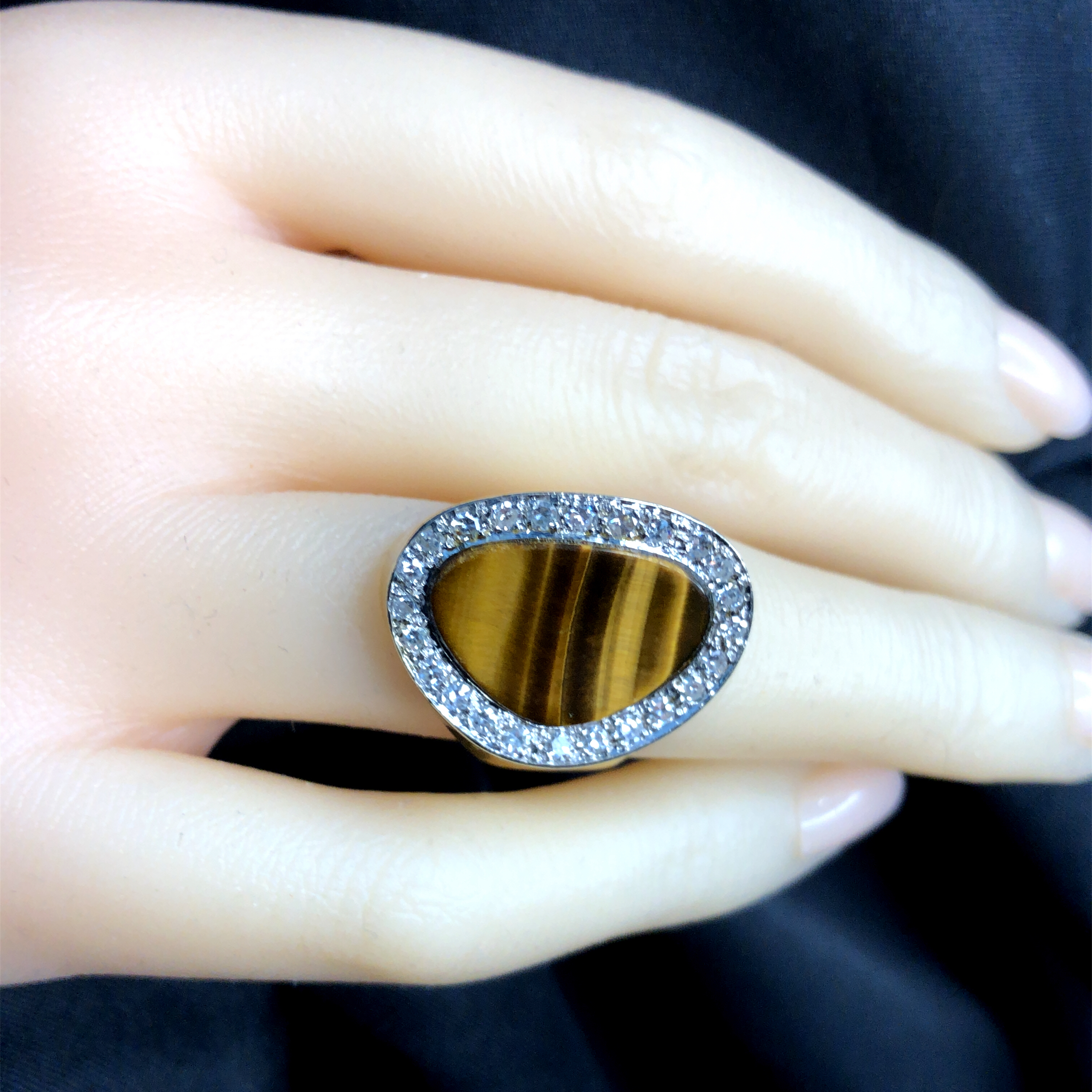 Tigers Eye and Diamond Ring