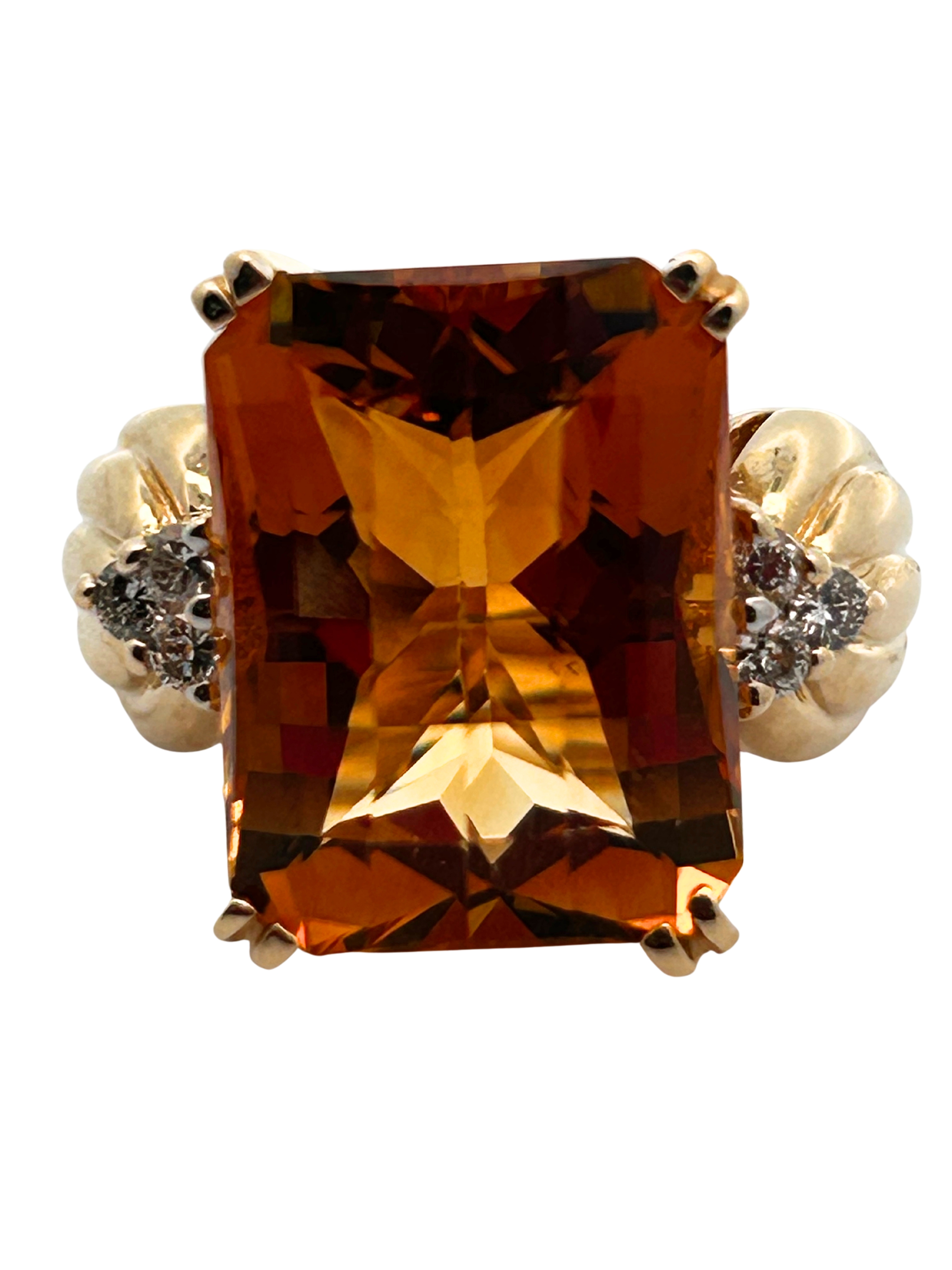 11 Carat Citrine & Diamond Ring 14K