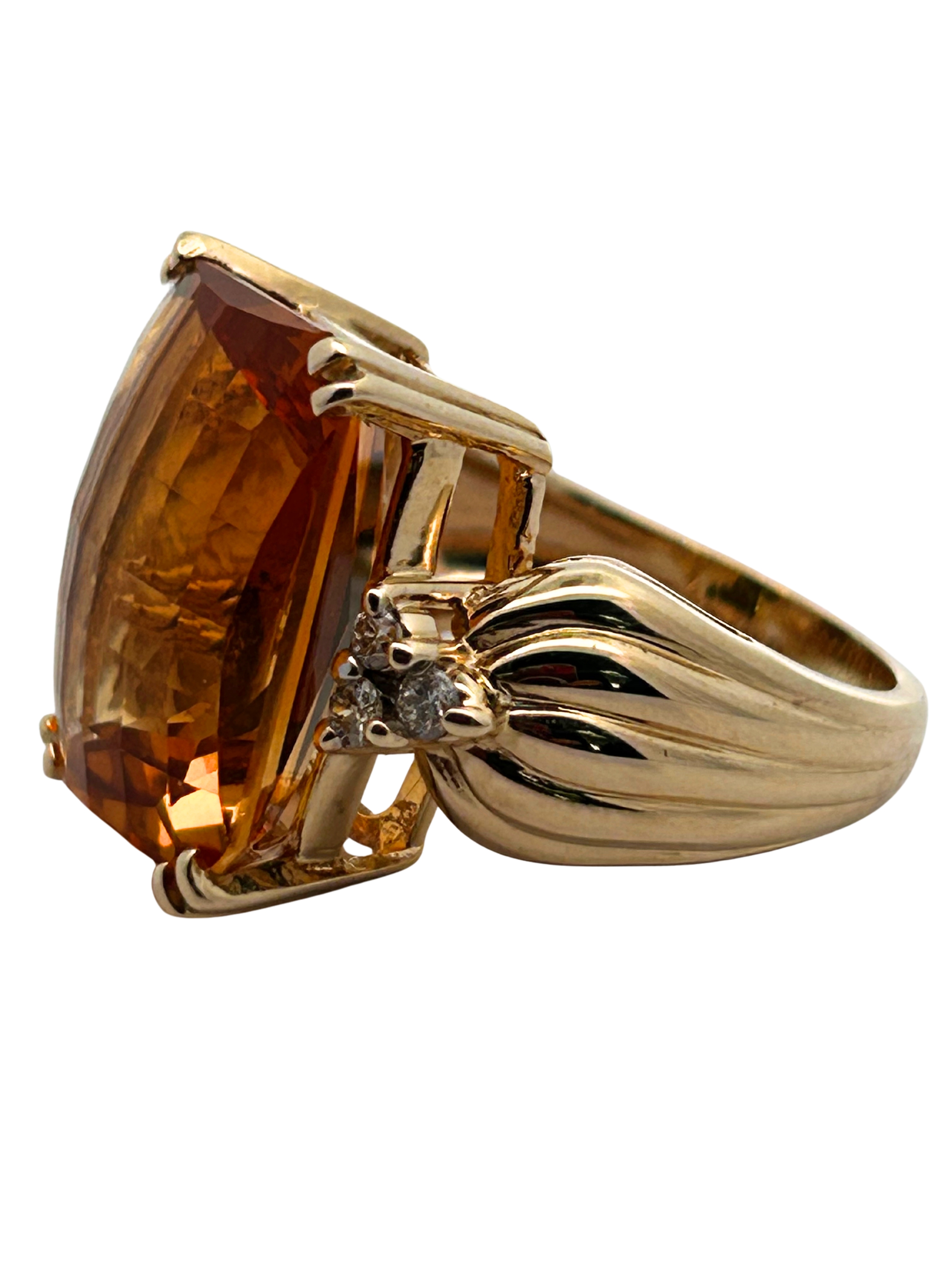 11 Carat Citrine & Diamond Ring 14K