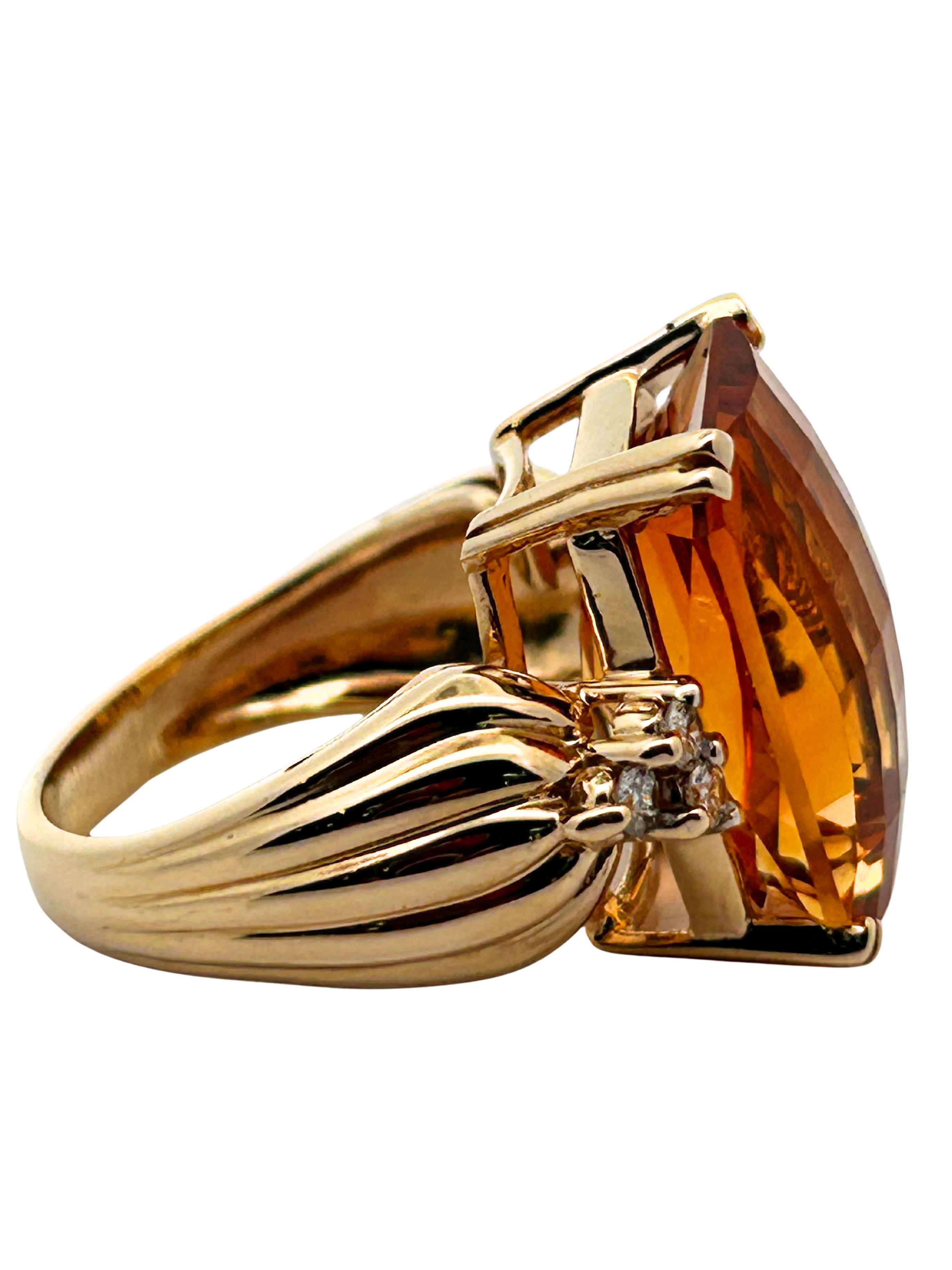 11 Carat Citrine & Diamond Ring 14K