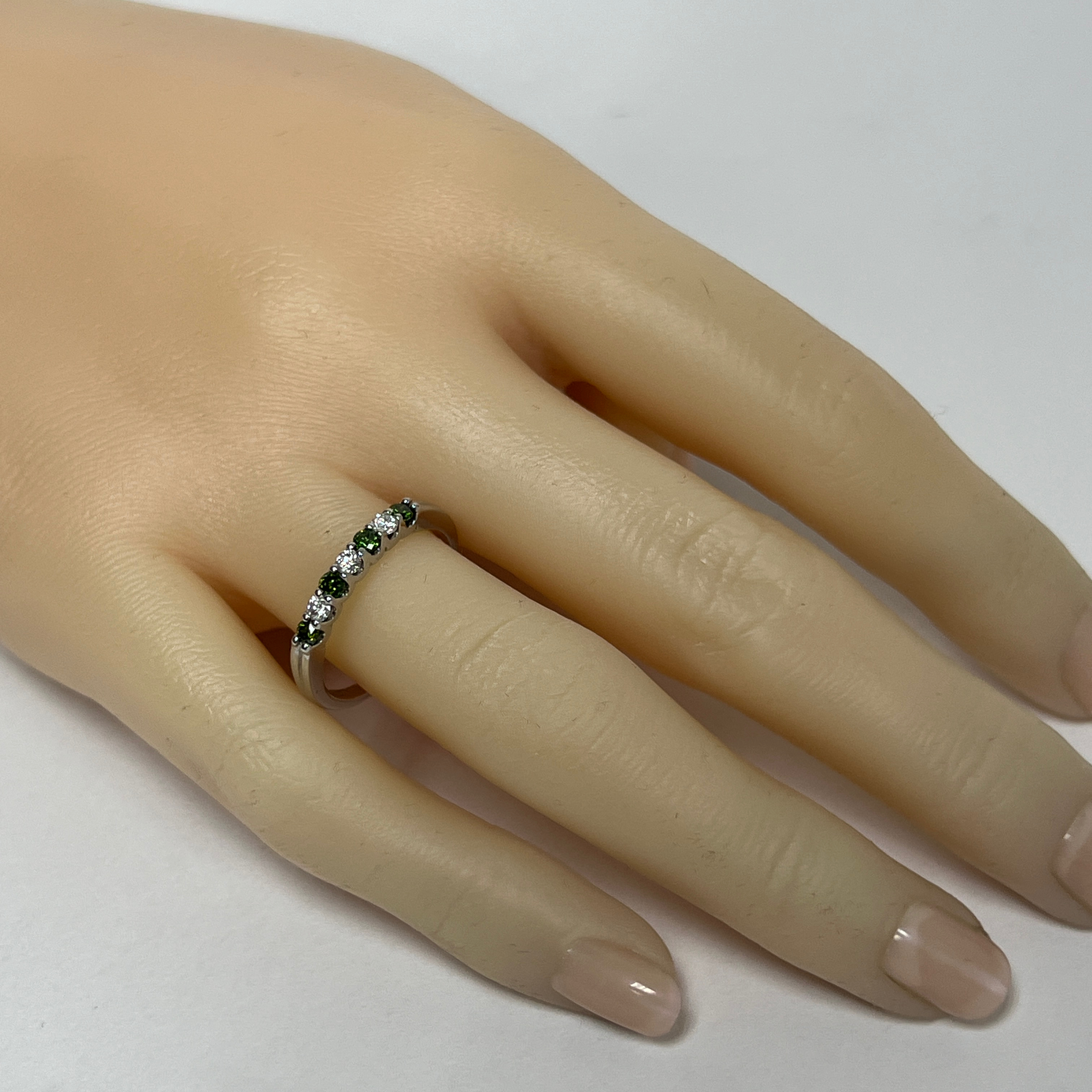 Natural Green & White Diamond Band Ring