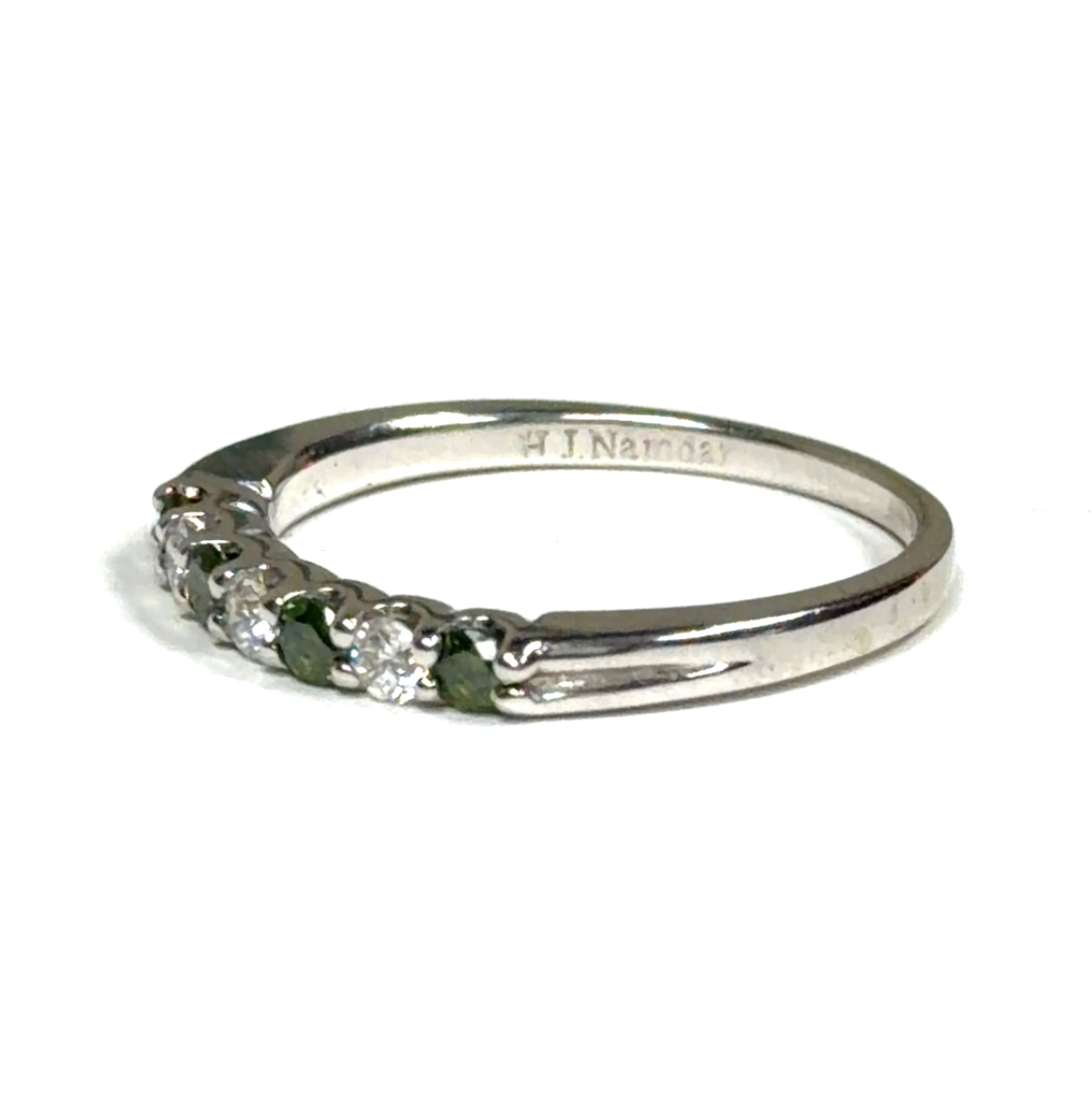 Natural Green & White Diamond Band Ring