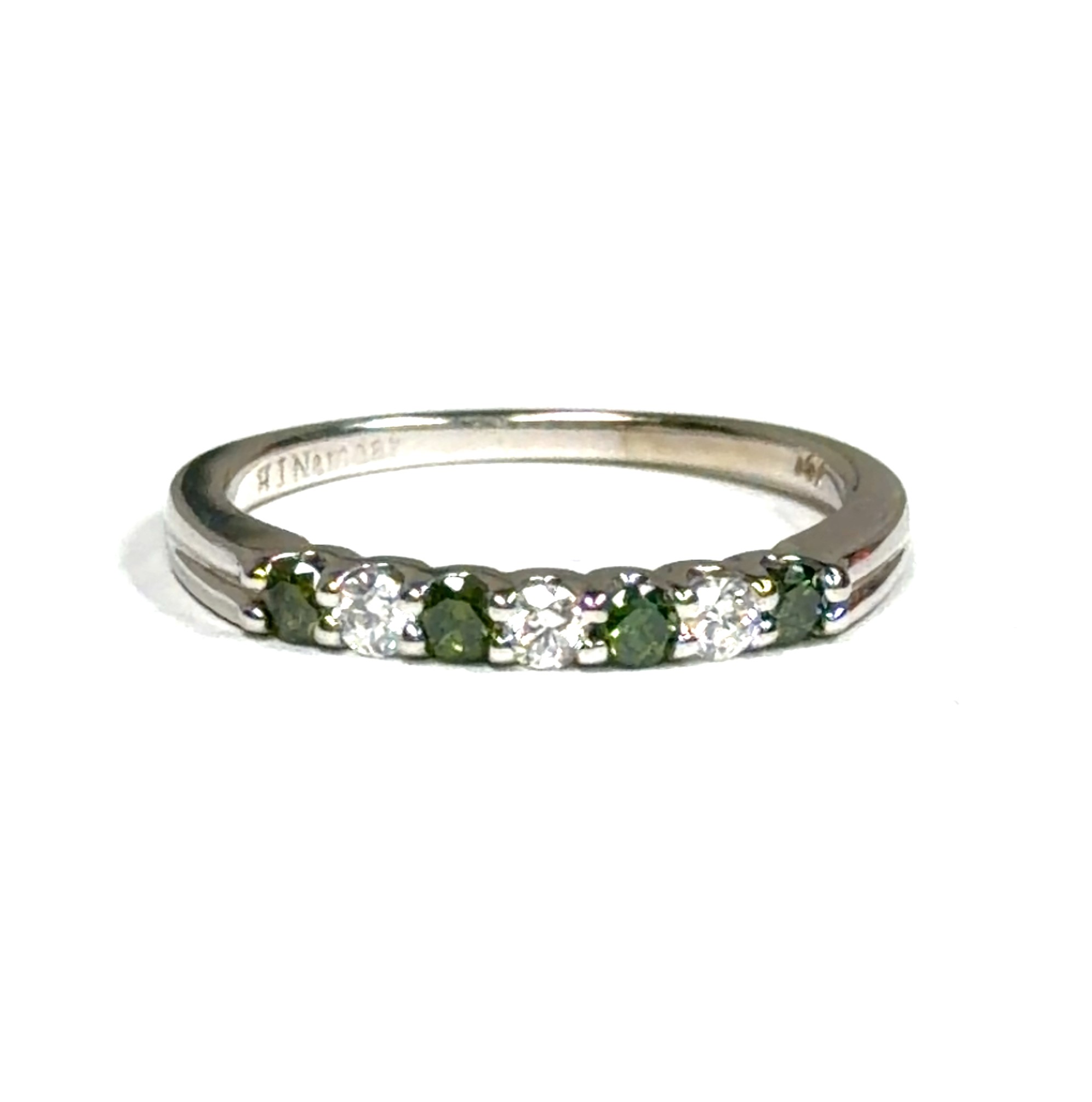 Natural Green & White Diamond Band Ring