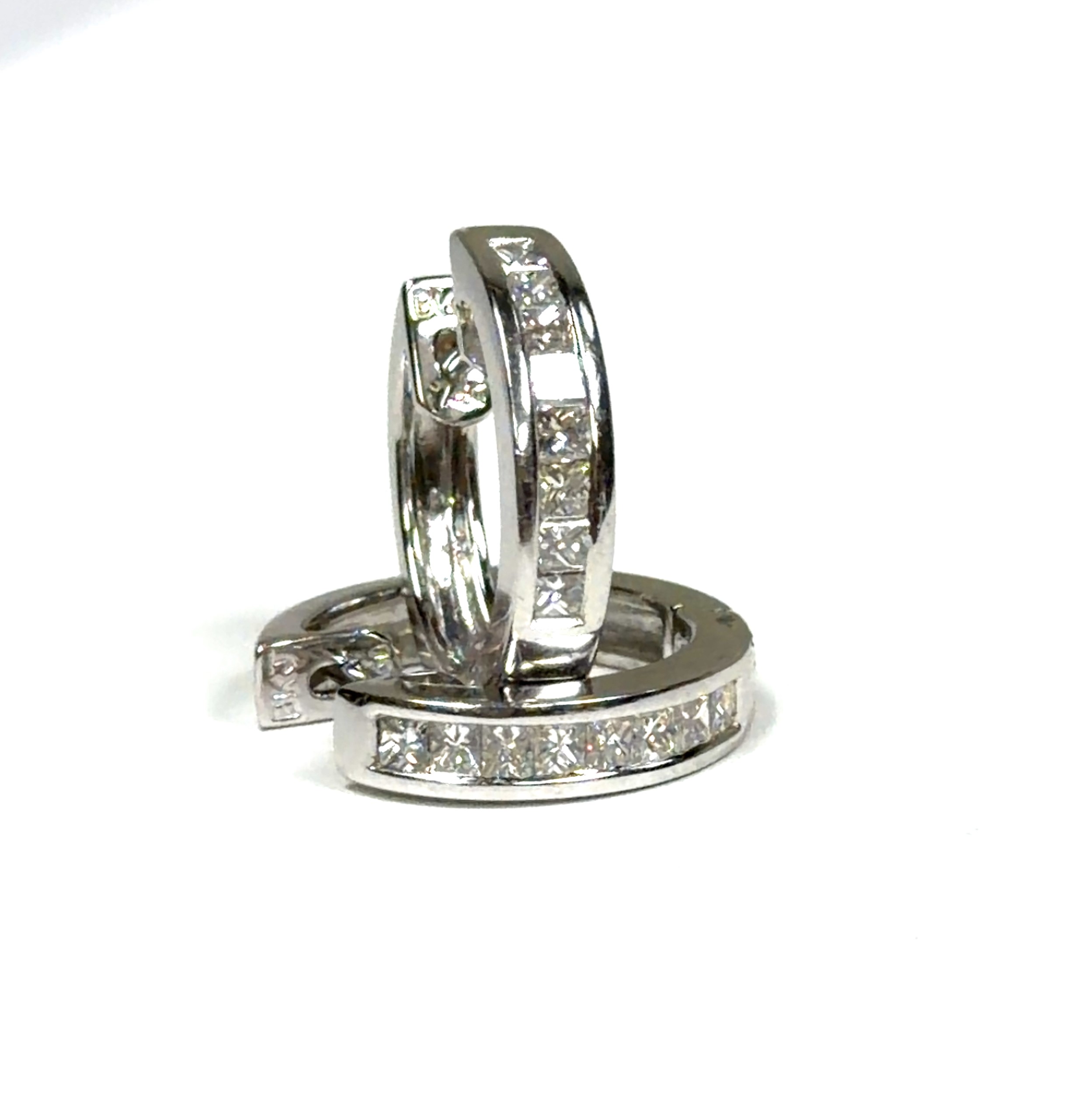 Princess-Cut Natural Diamond Channel Huggie Hoop Earrings