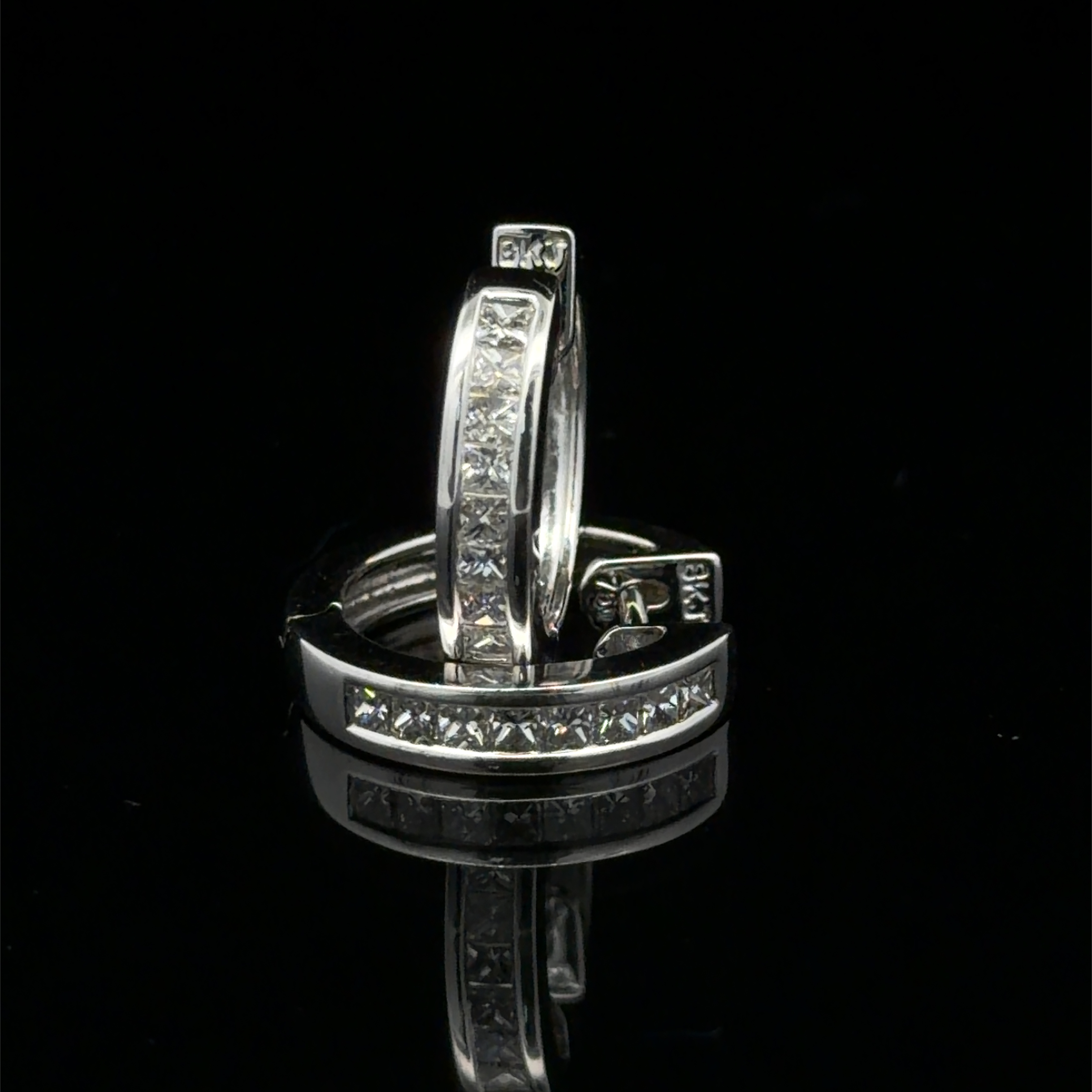 Princess-Cut Natural Diamond Channel Huggie Hoop Earrings
