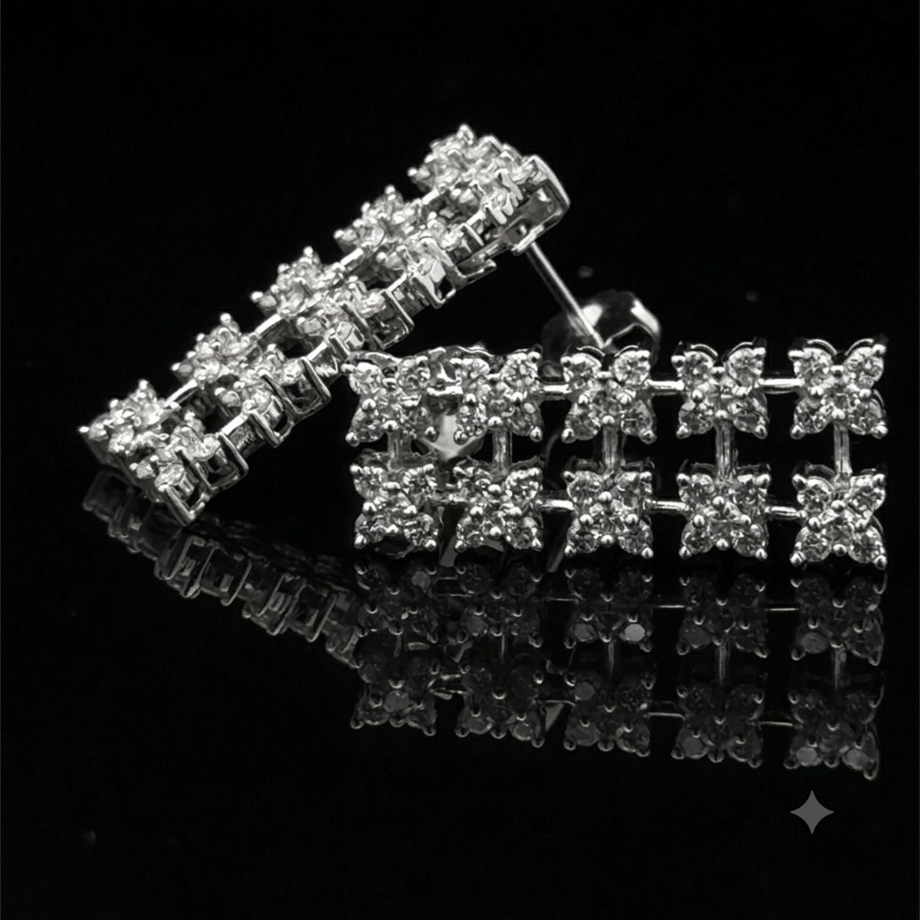 Natural Diamond Cluster Drop Earrings