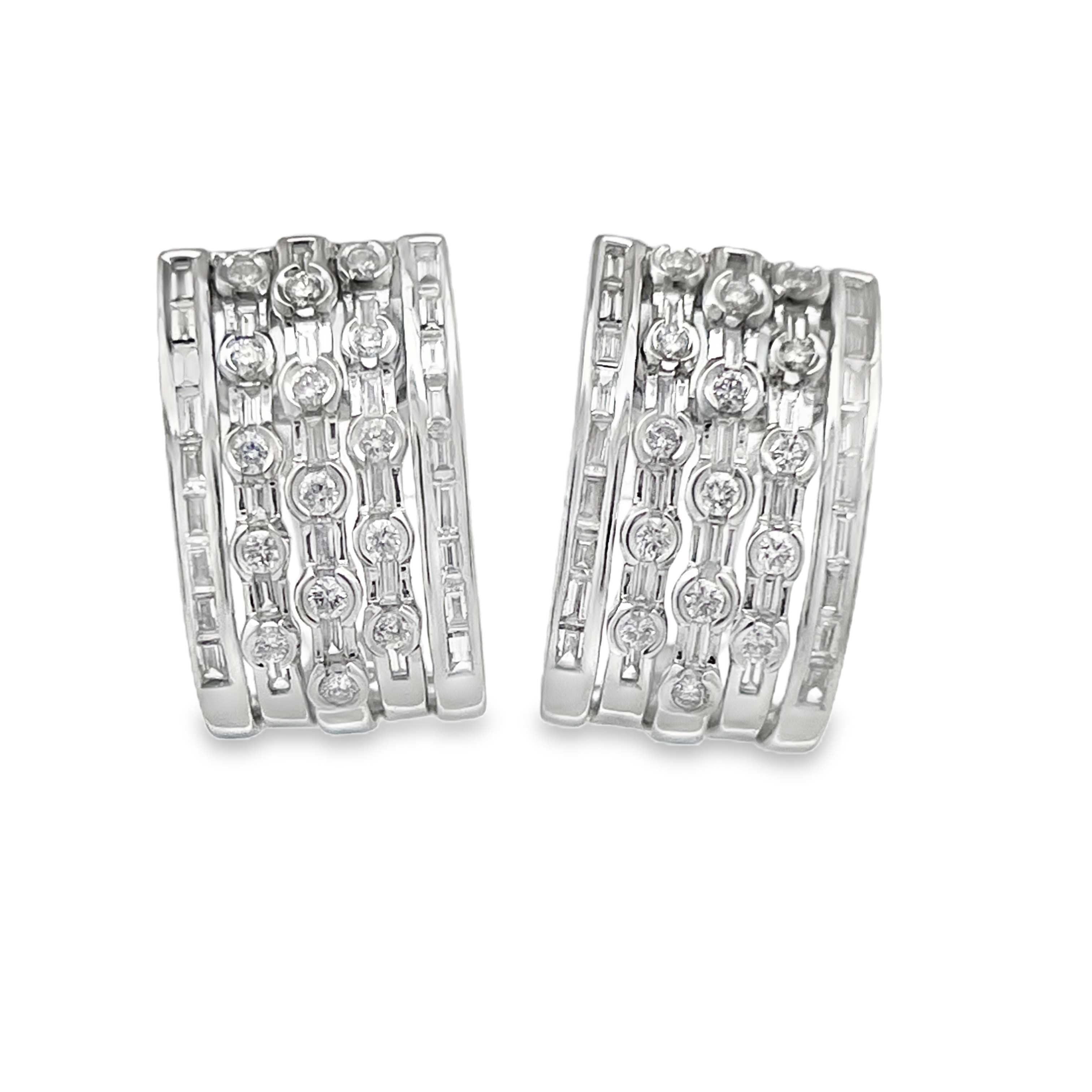 Multi-Row Natural Diamond J-Hoop Earrings