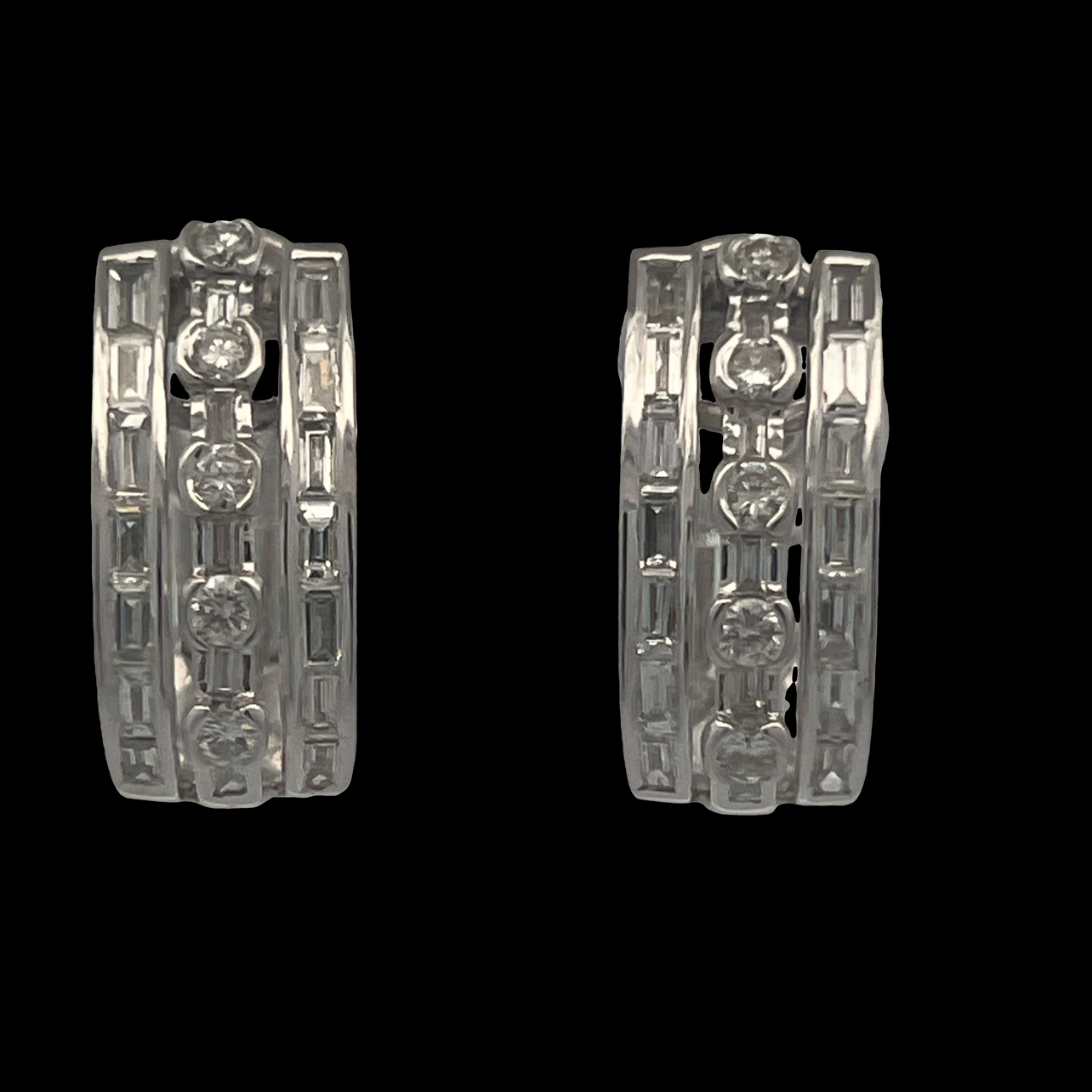 Multi-Row Natural Diamond J-Hoop Earrings
