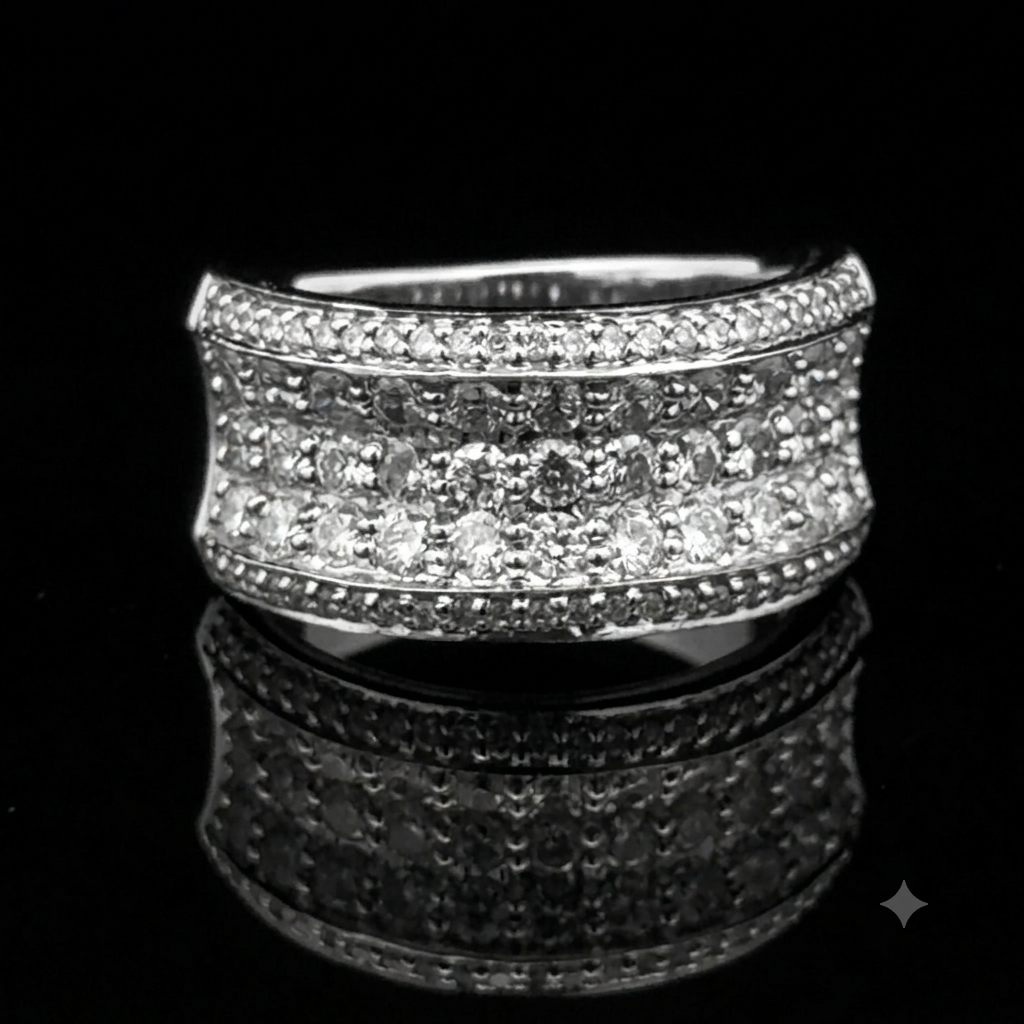 Natural Diamond Concave Wide Band Ring