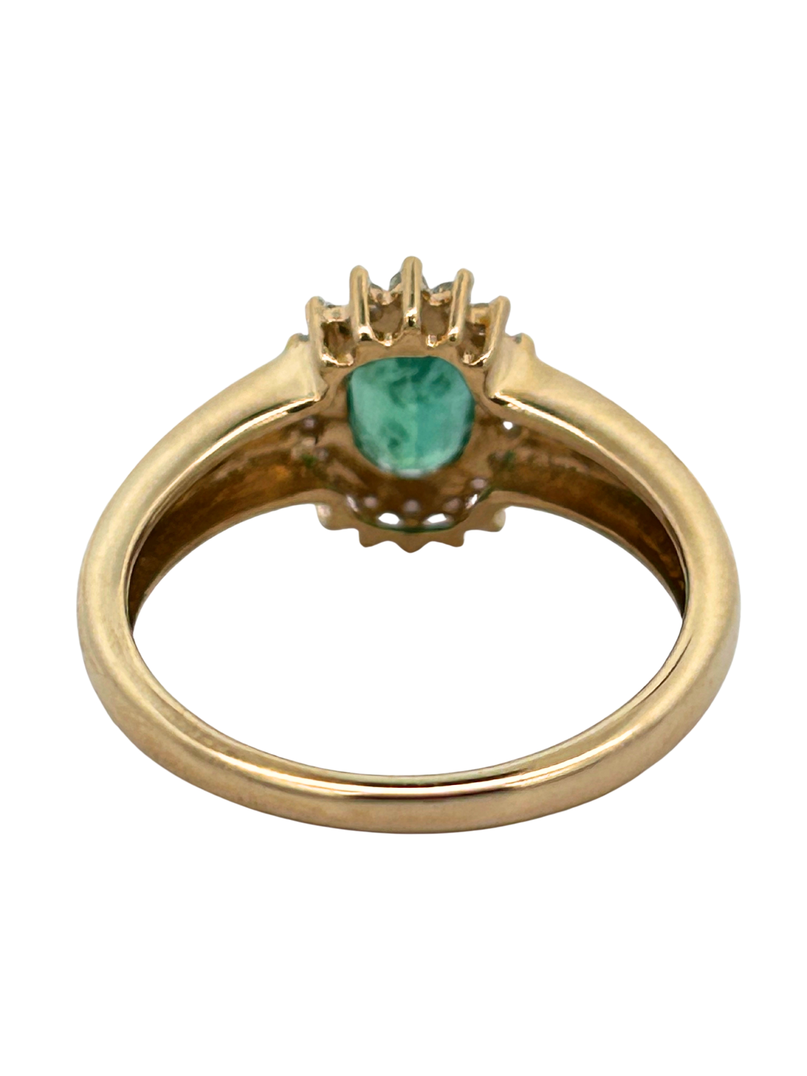 14K Emerald & Diamond Halo Ring