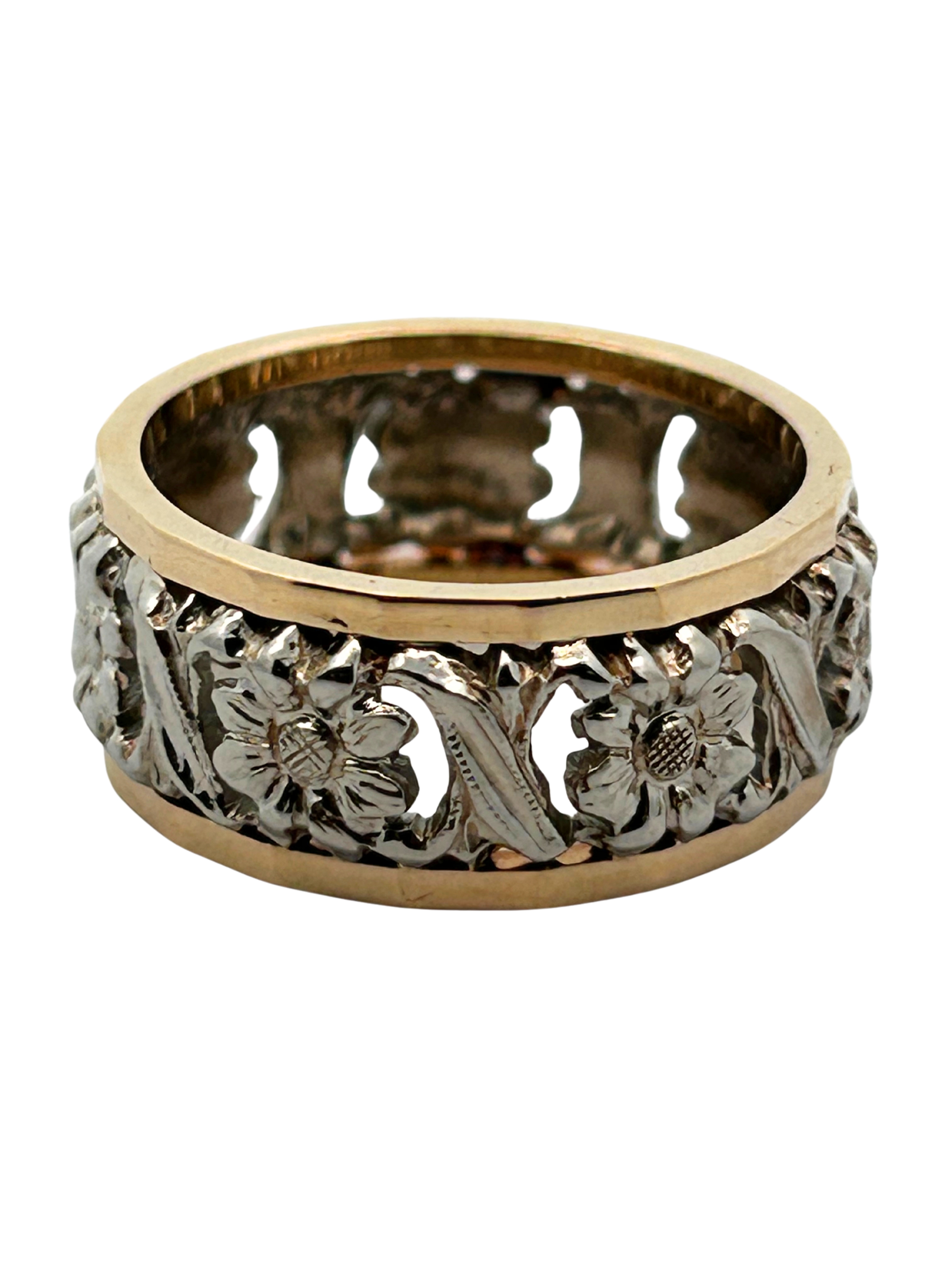 Two Tone Floral Band Ring