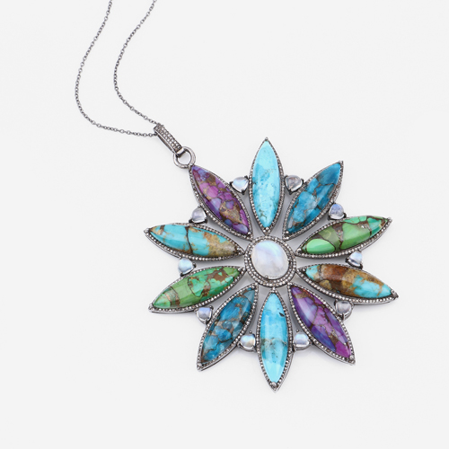 925 Turquoise, Moonstone & Diamond Pendant & Chain