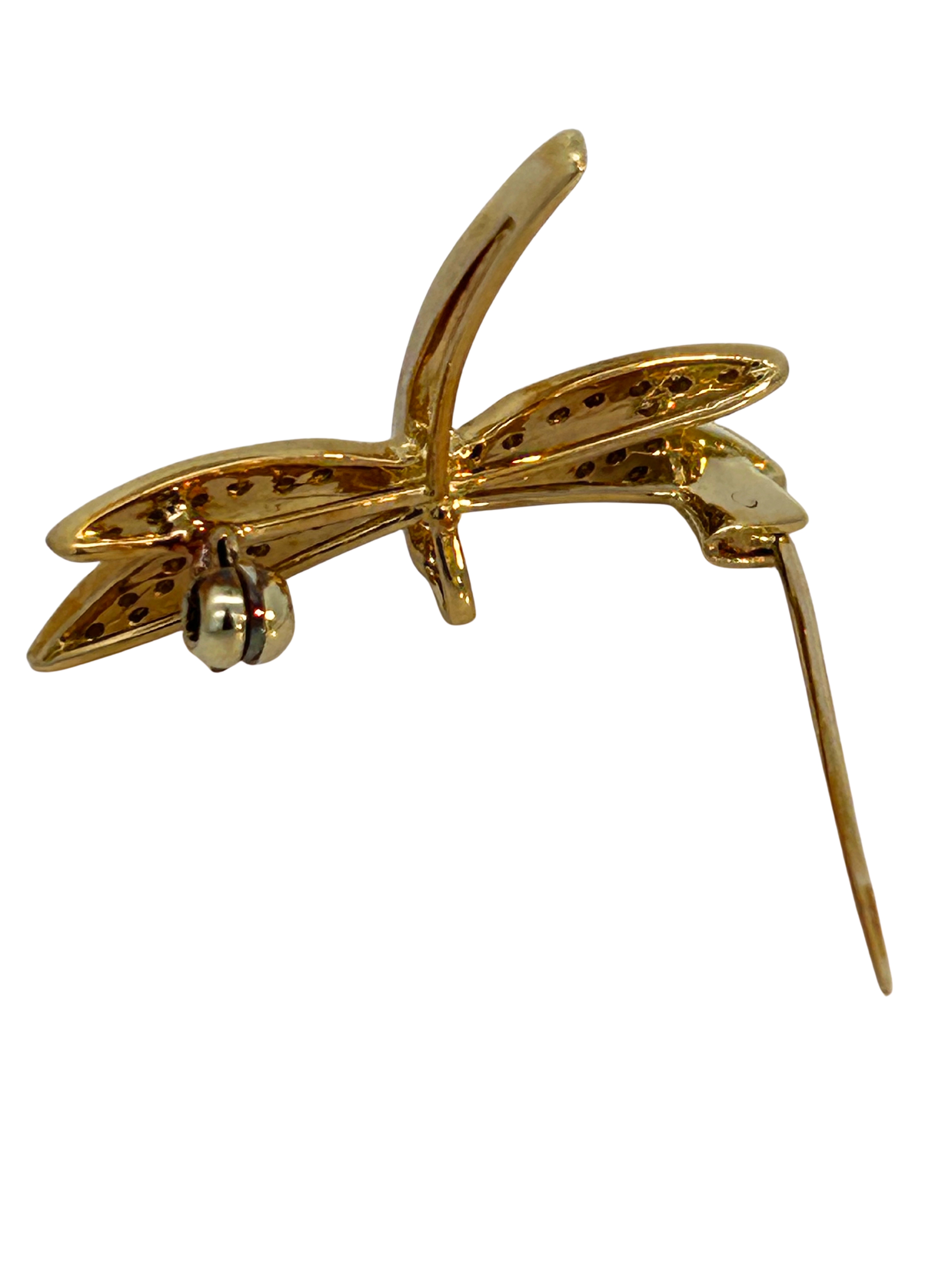 18K Diamond Accented DragonFly Brooch