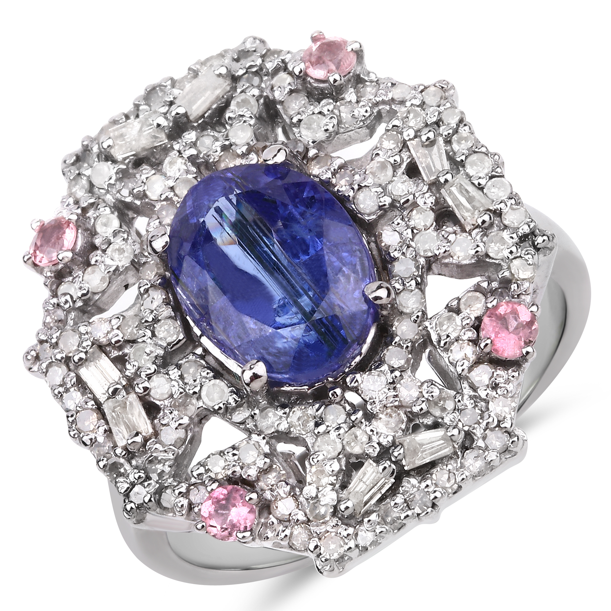 925 Kyanite, Tourmaline and Diamond Ring