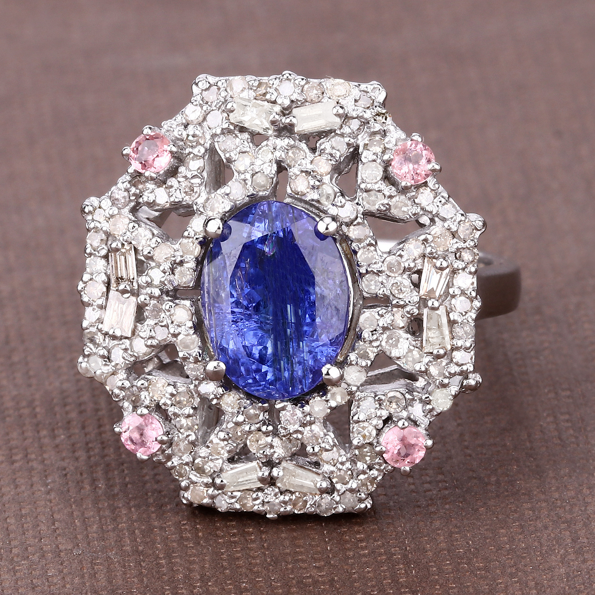 925 Kyanite, Tourmaline and Diamond Ring