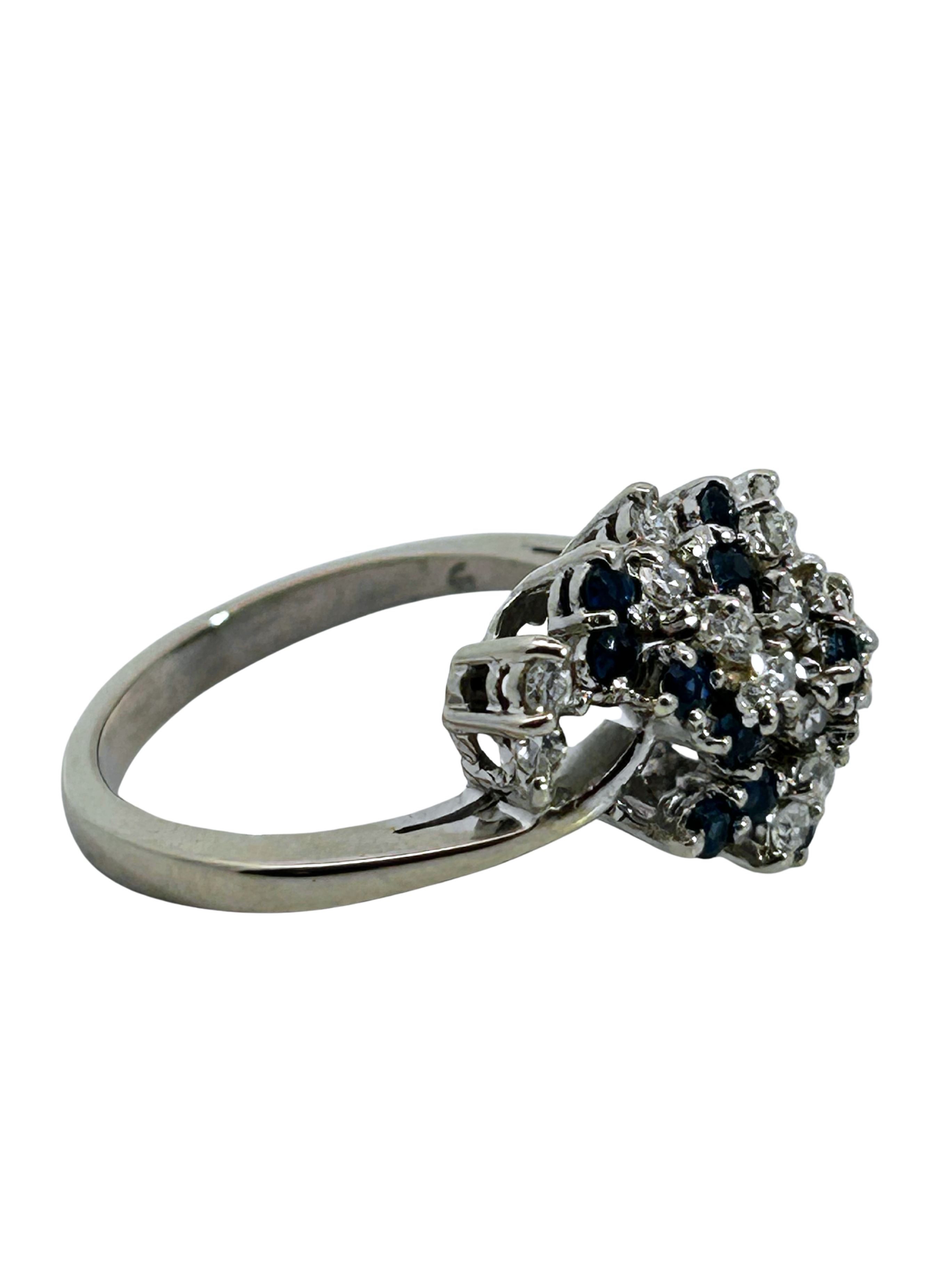 14K Sapphire & Diamond Domed Cluster Ring