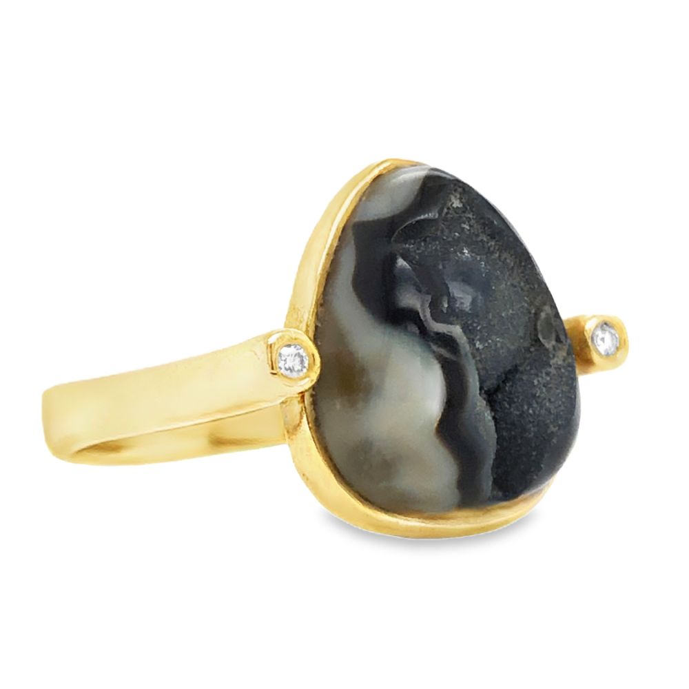 Artisan Druzy Agate & Diamond Ring