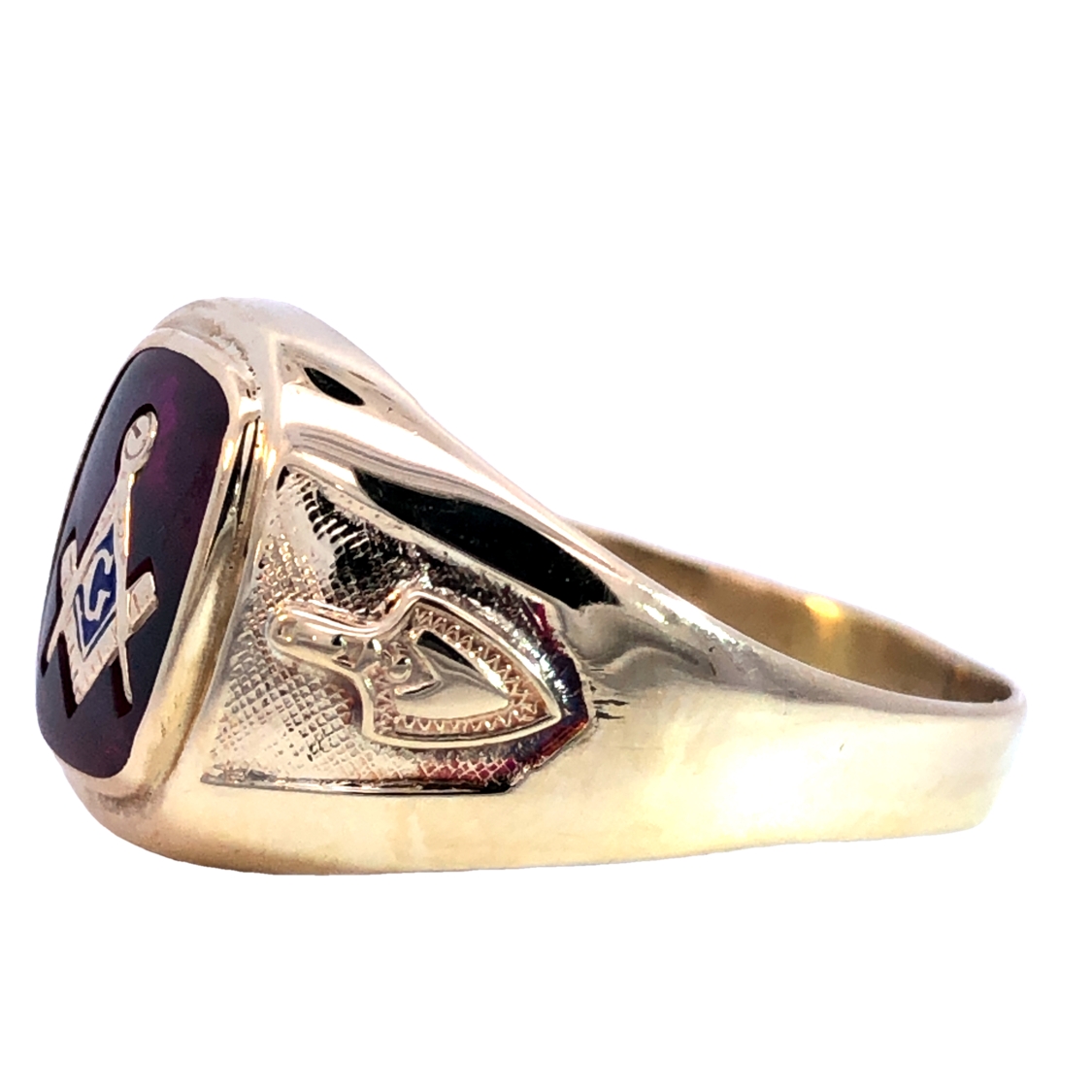 10K Vintage Masonic Men's Ring in with Red Inlay