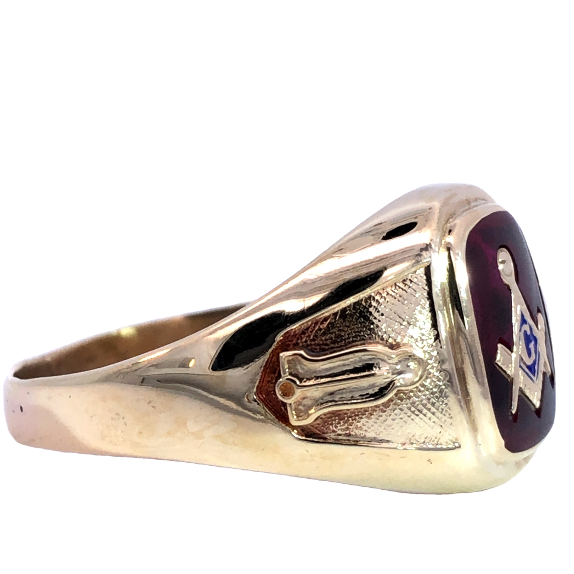 10K Vintage Masonic Men's Ring in with Red Inlay