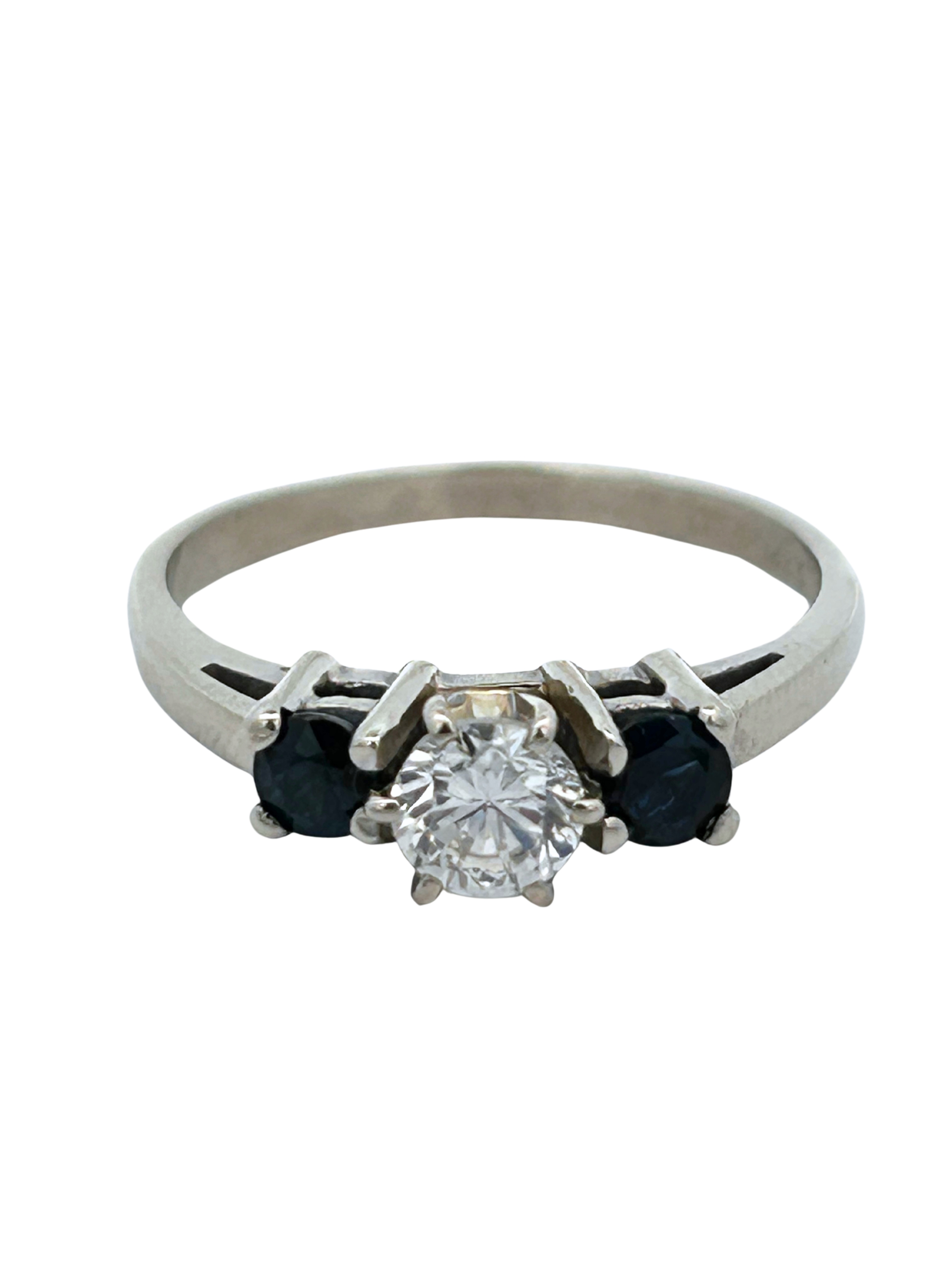 14K Diamond & Sapphire 3 Stone Ring