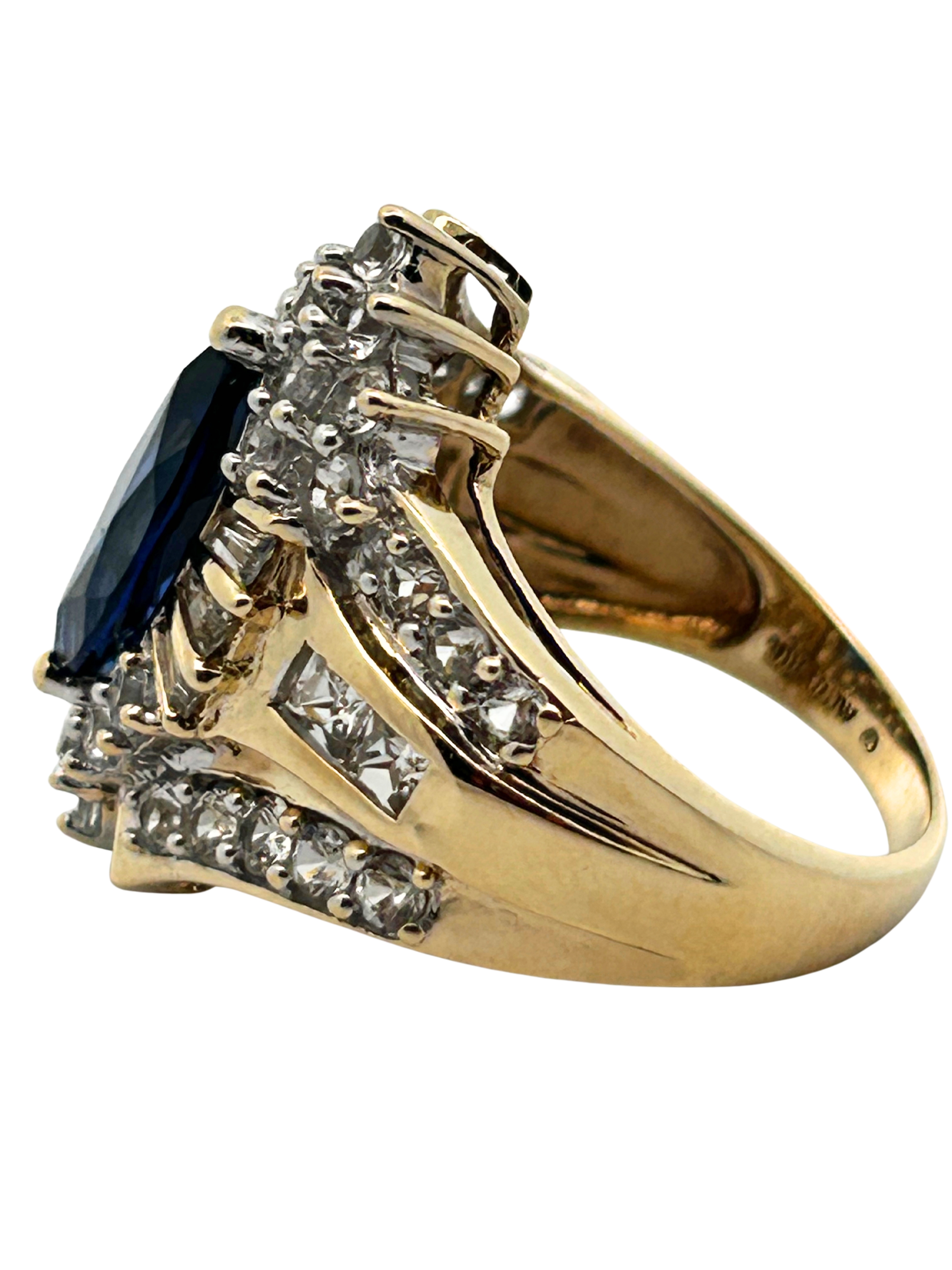 10K Blue & White Gemstone Cocktail Ring