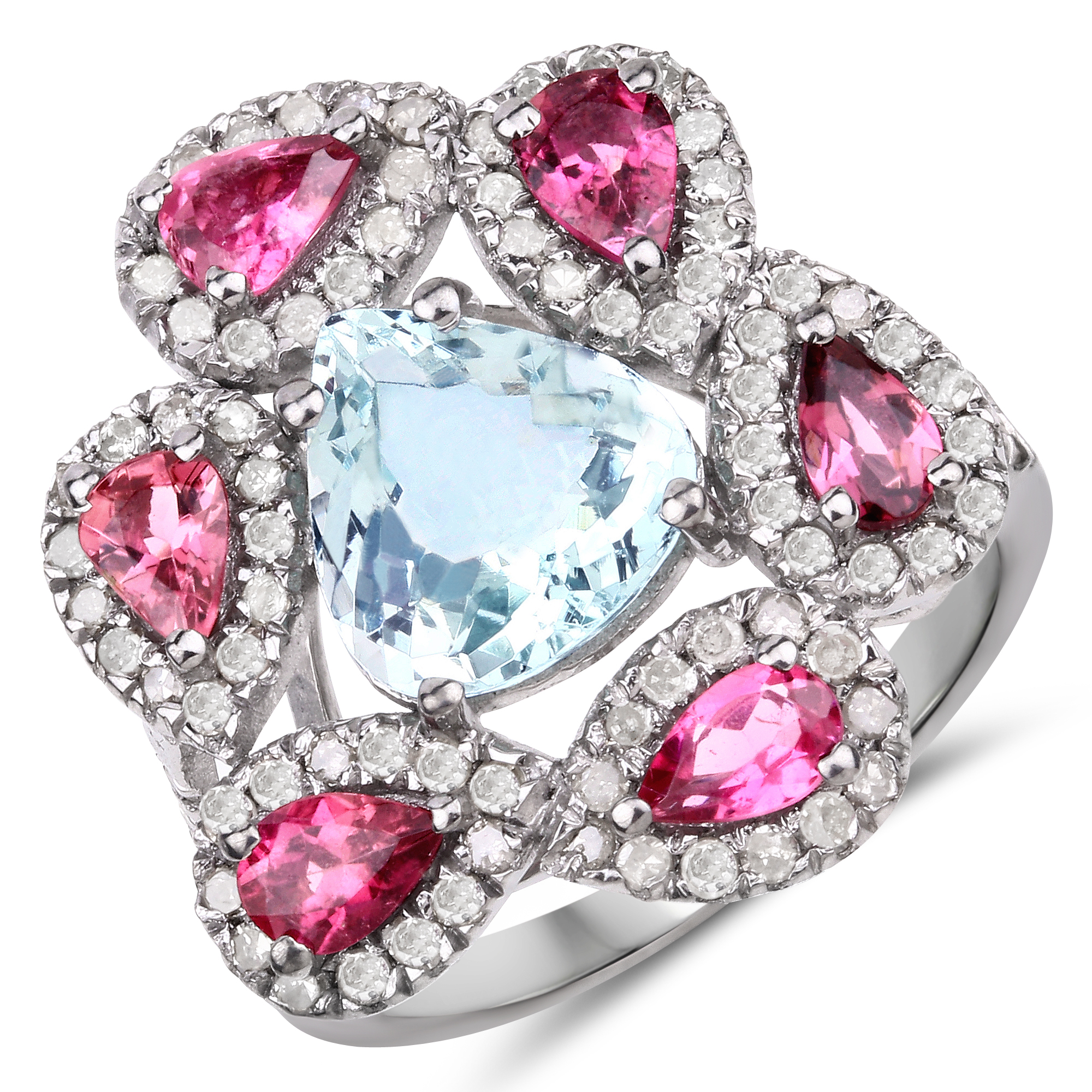 Tourmaline, Aquamarine & Diamond Ring 925