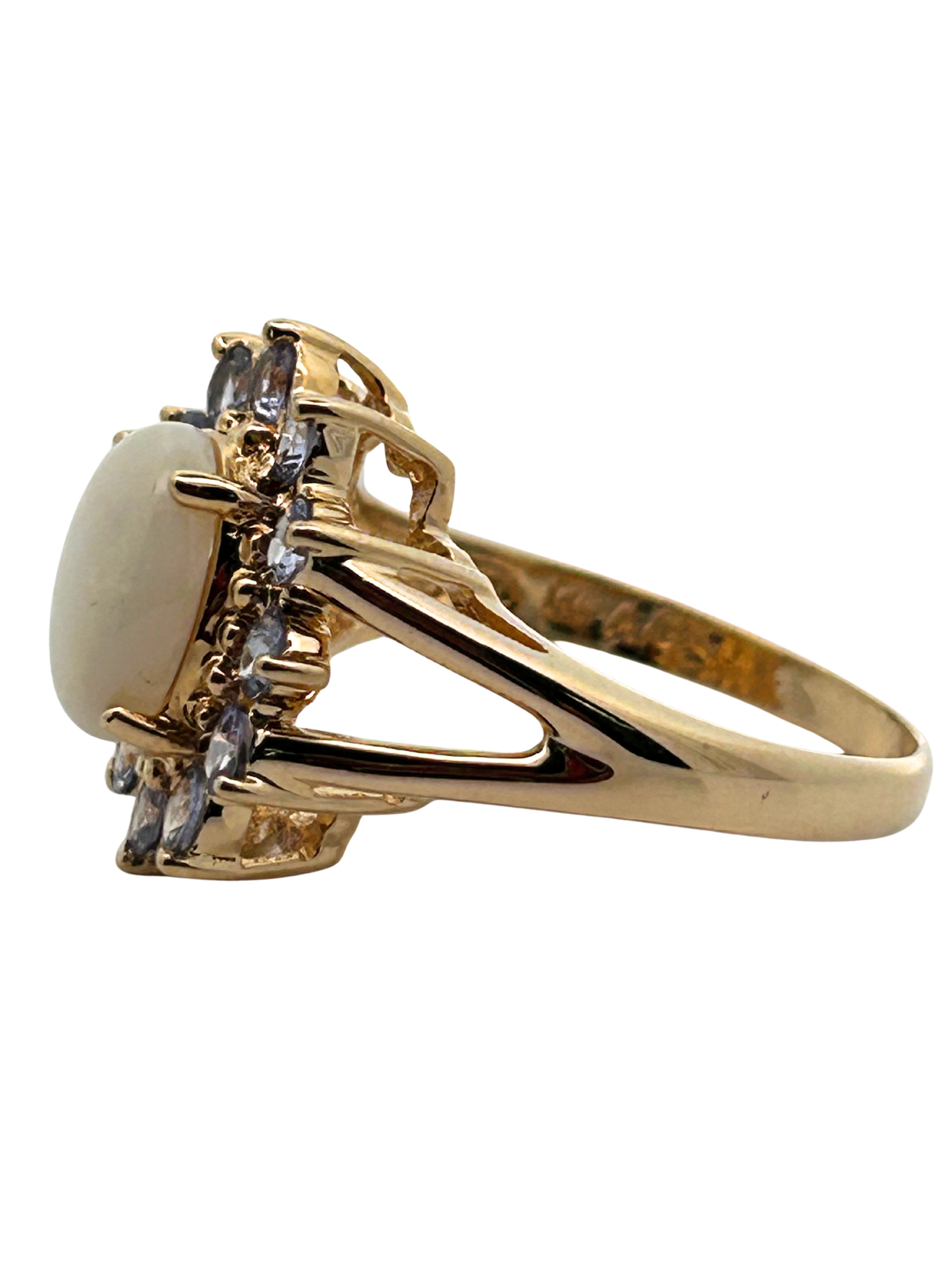 14K Opal & Tanzanite Halo Ring