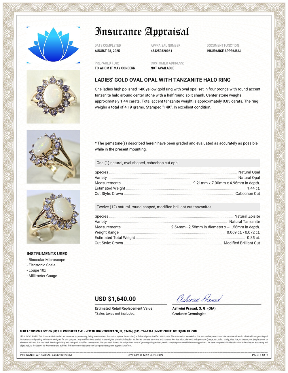 14K Opal & Tanzanite Halo Ring