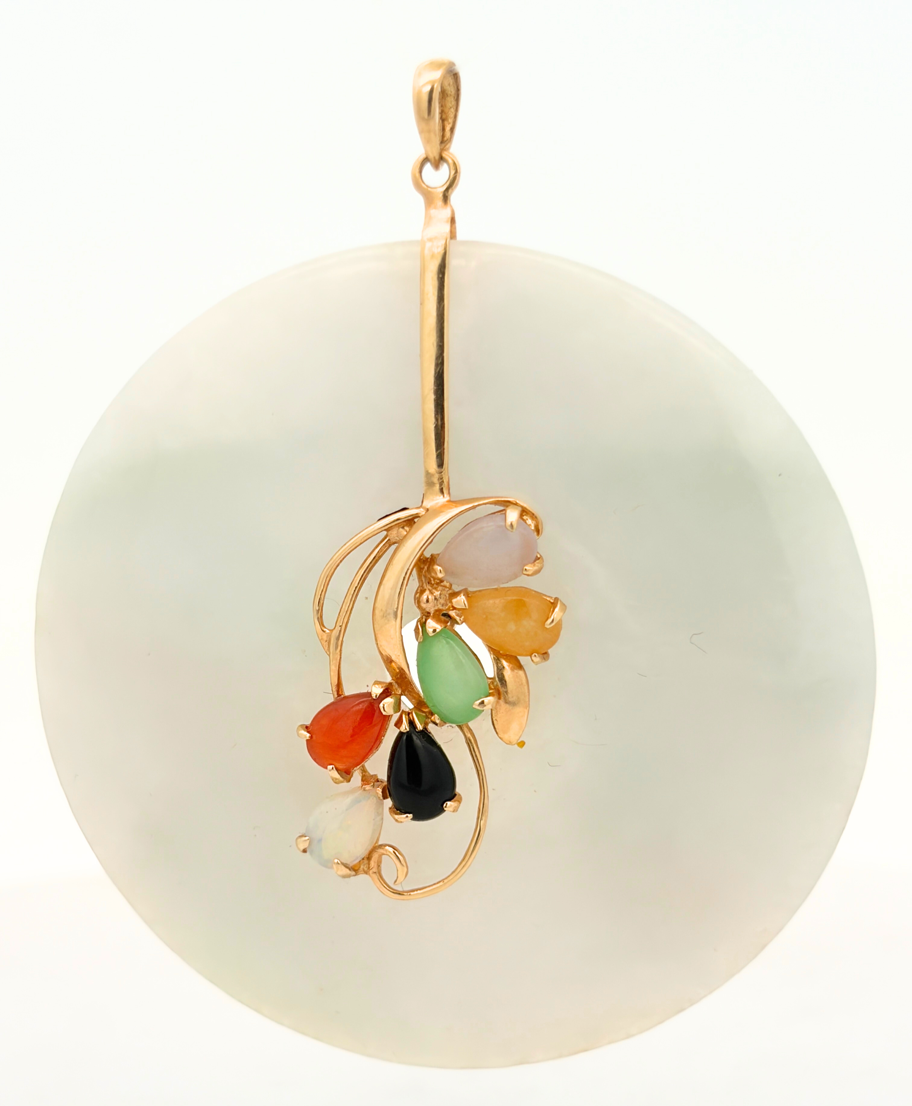 14K 2" Jadeite & Gemstone Pendant
