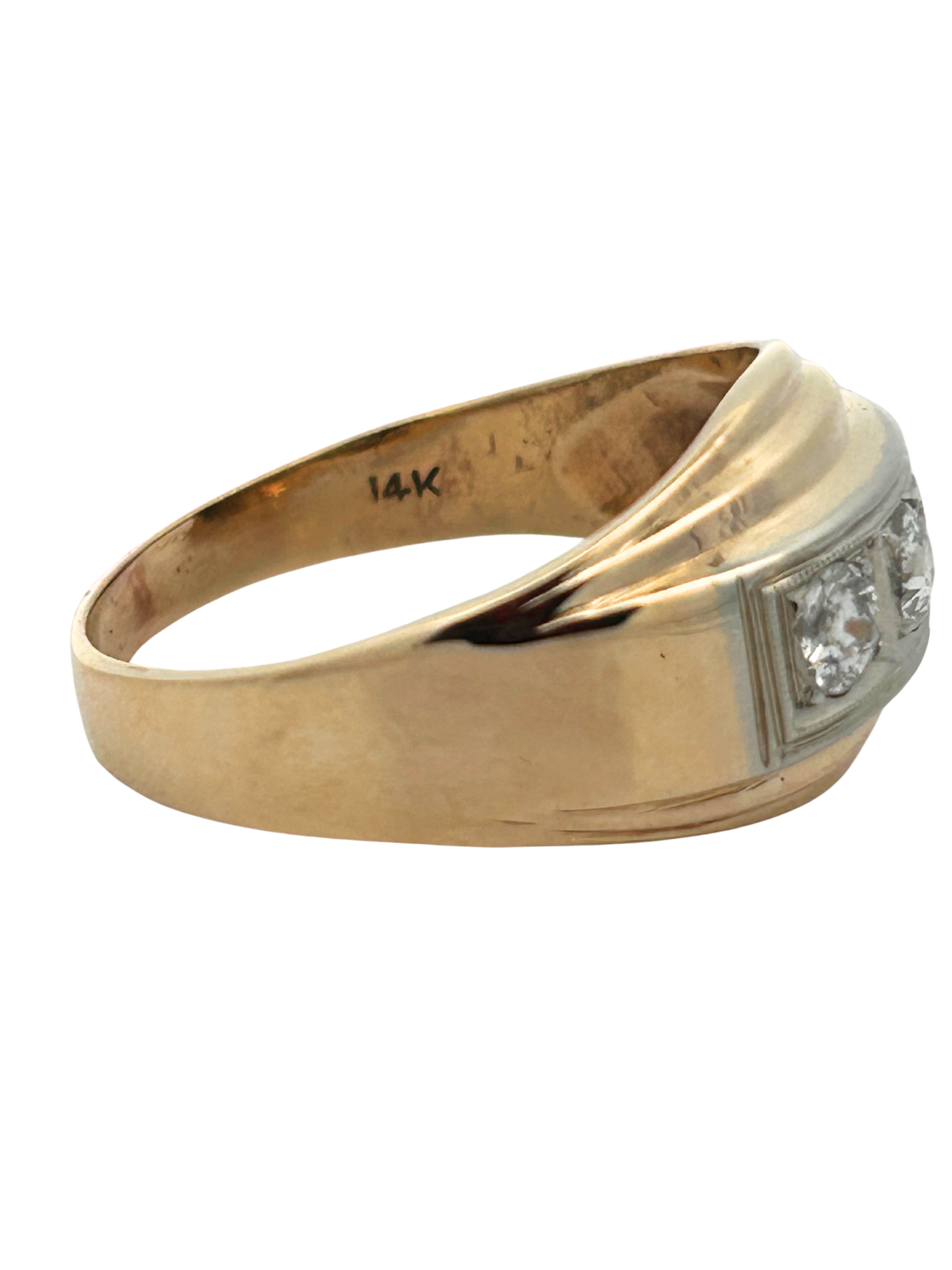 Certified 14K European Cut 3 Diamond Ring