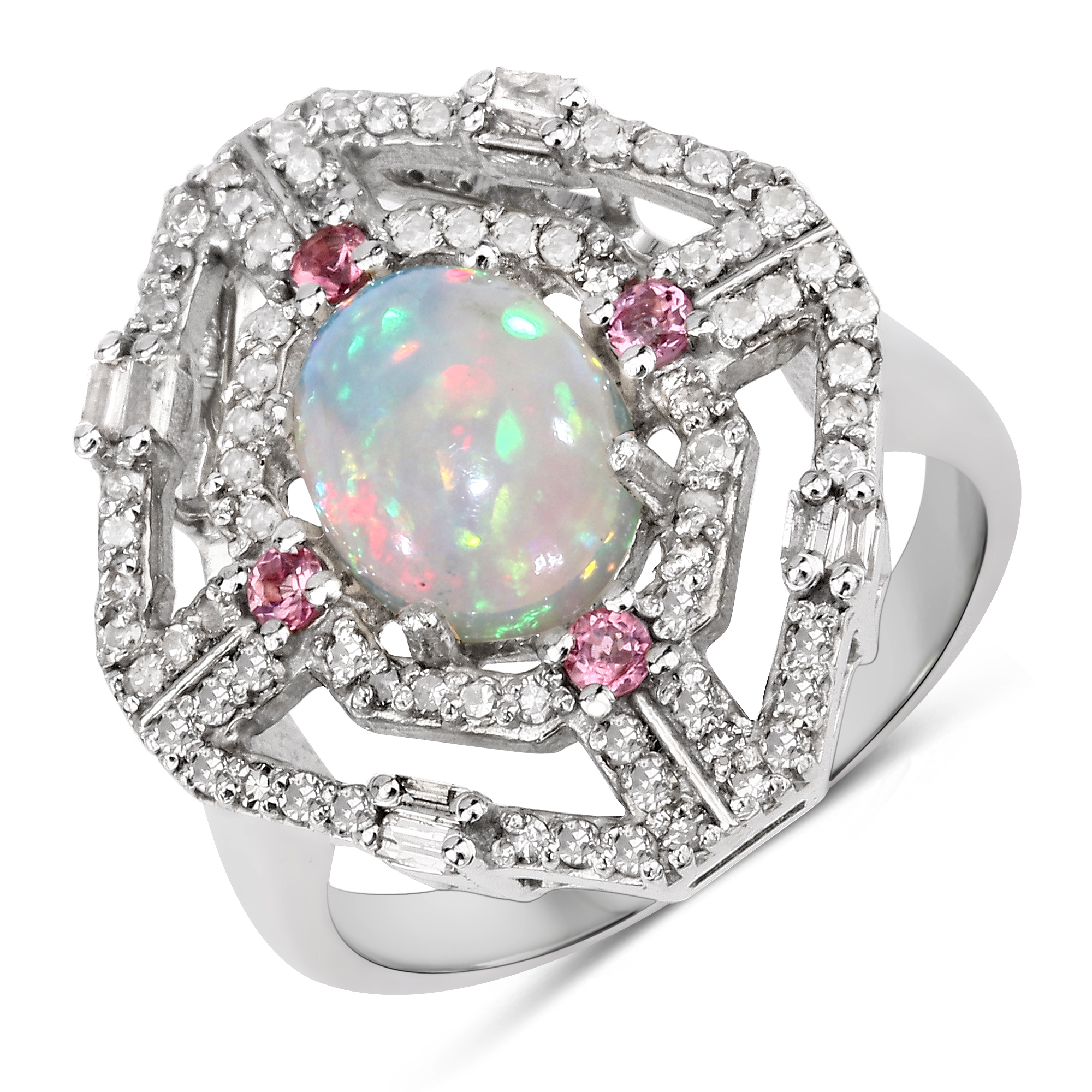 925 Tourmaline Opal & Diamond Ring