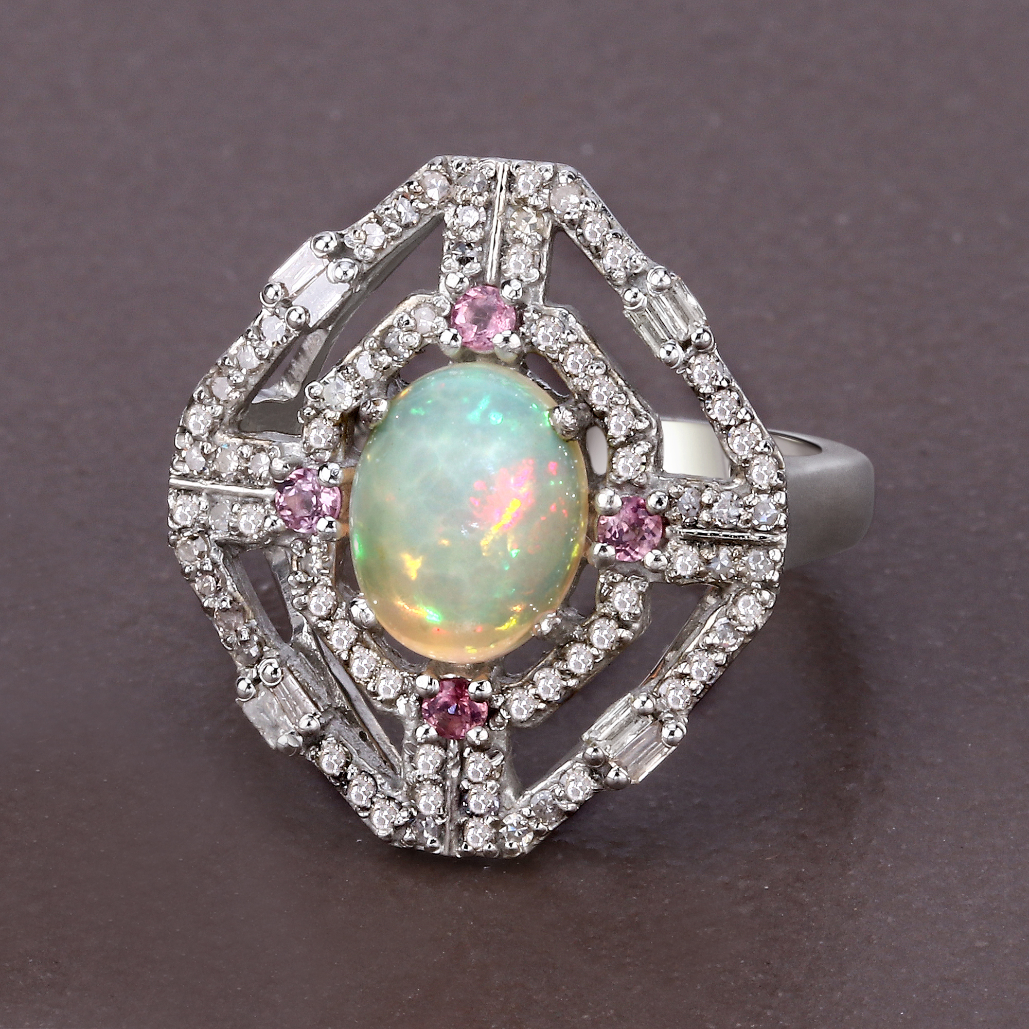925 Tourmaline Opal & Diamond Ring