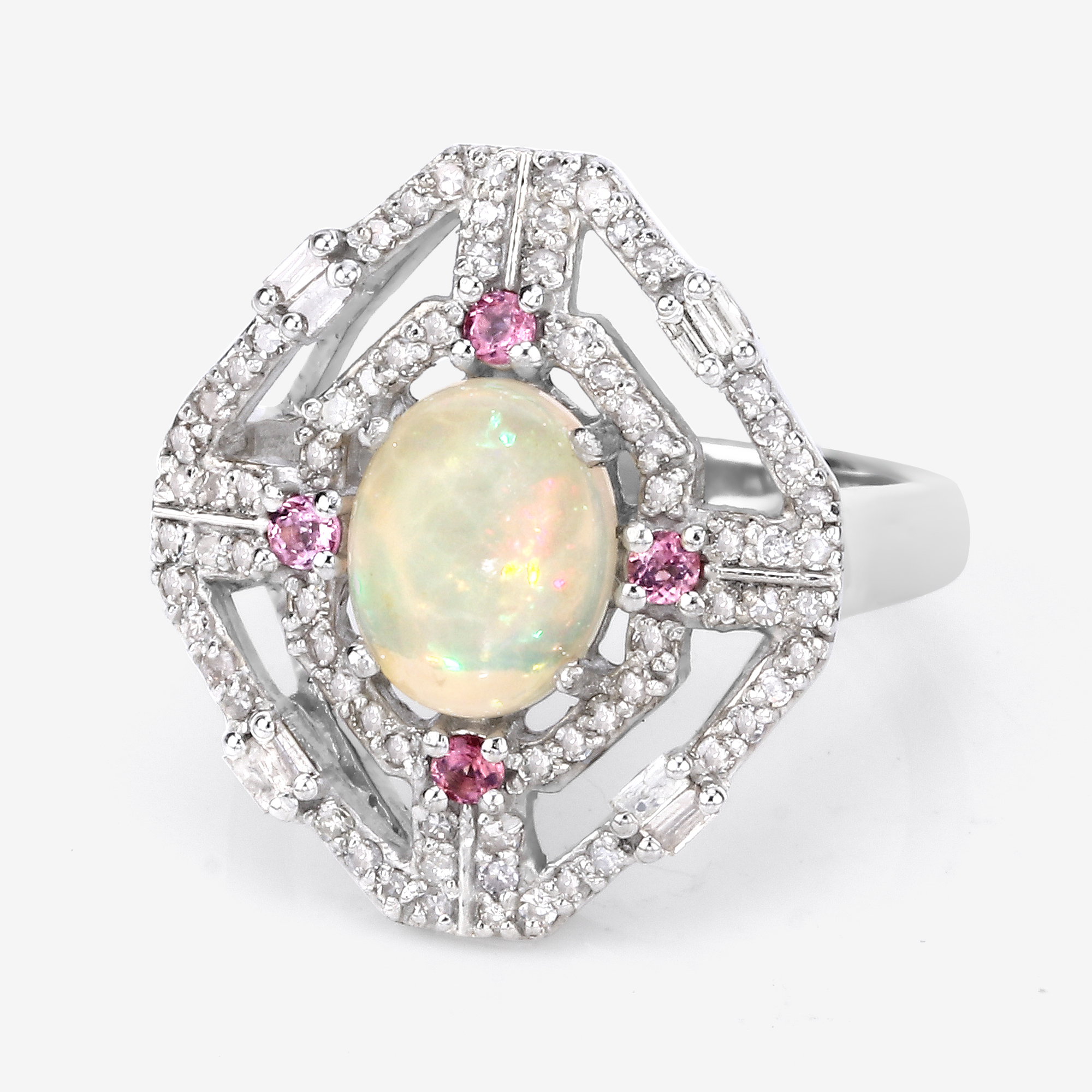 925 Tourmaline Opal & Diamond Ring
