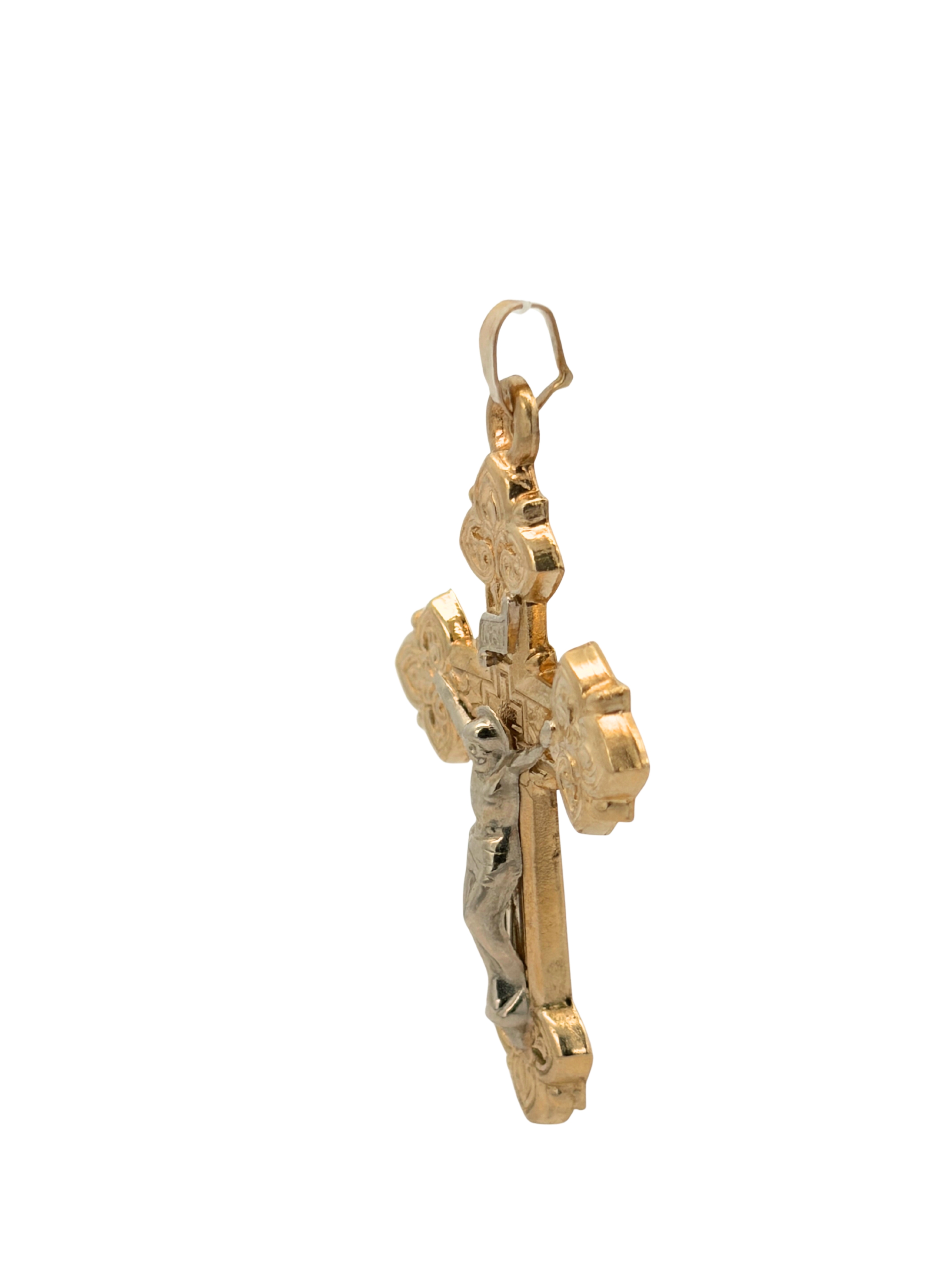 14K Two Tone Crucifix Cross Pendant 1.5"