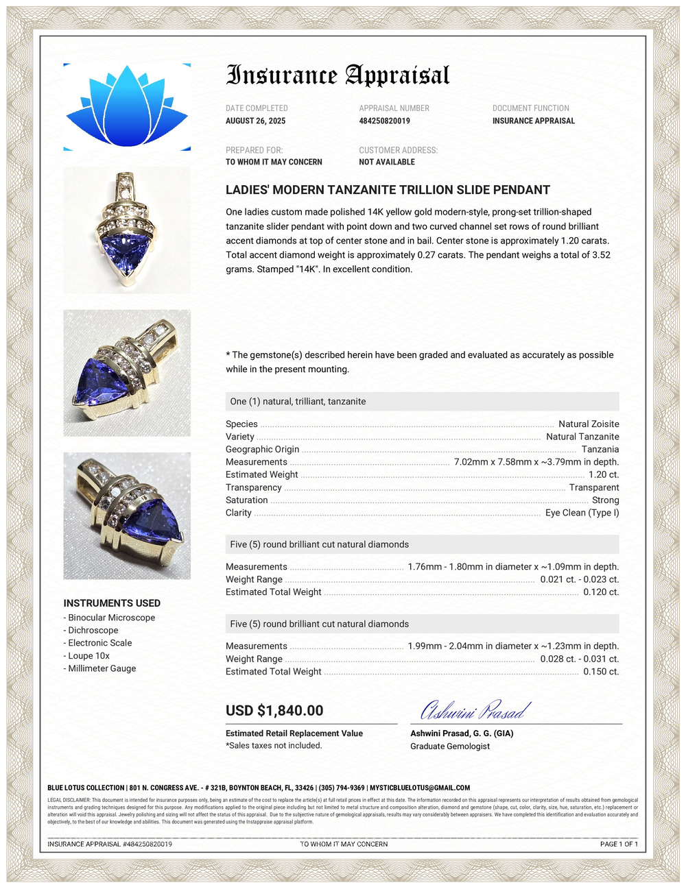14K Tanzanite & Diamond Pendant