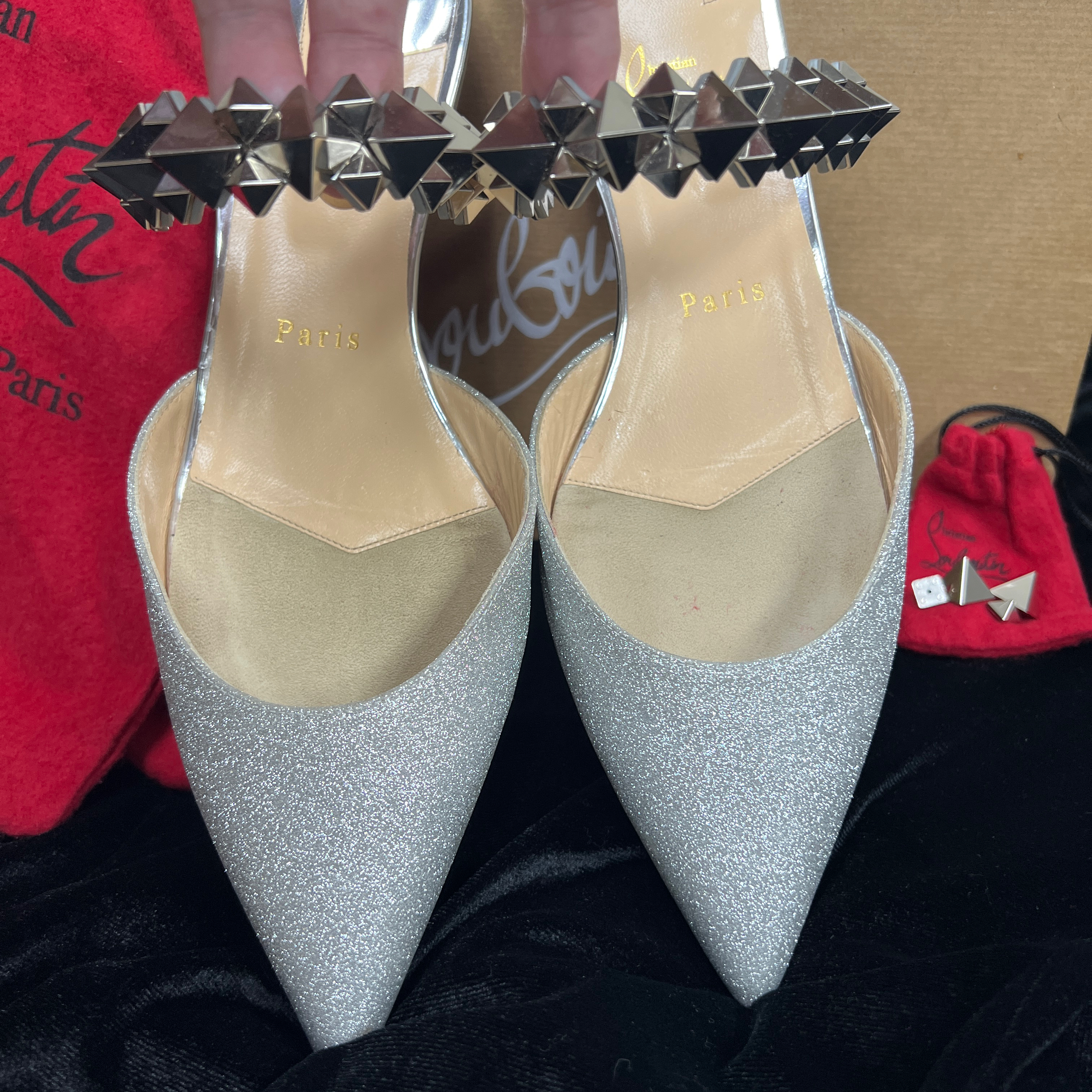 Christian Louboutin Planet Choc Flat Mini Glitter Mules