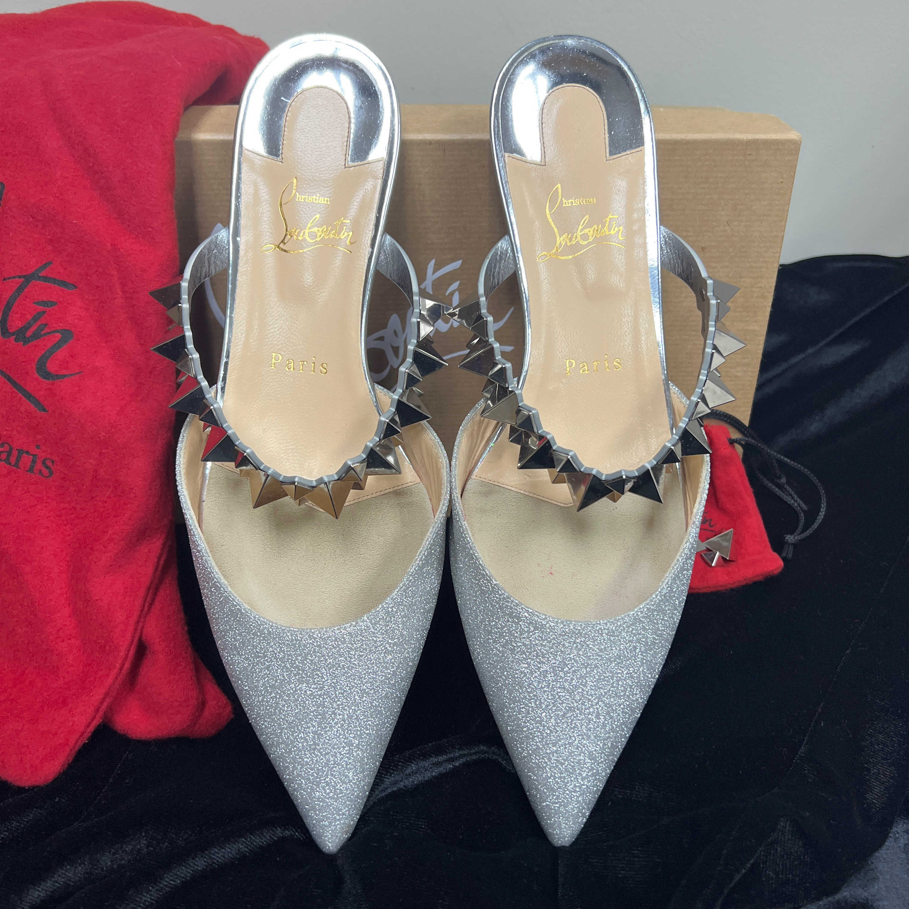 Christian Louboutin Planet Choc Flat Mini Glitter Mules