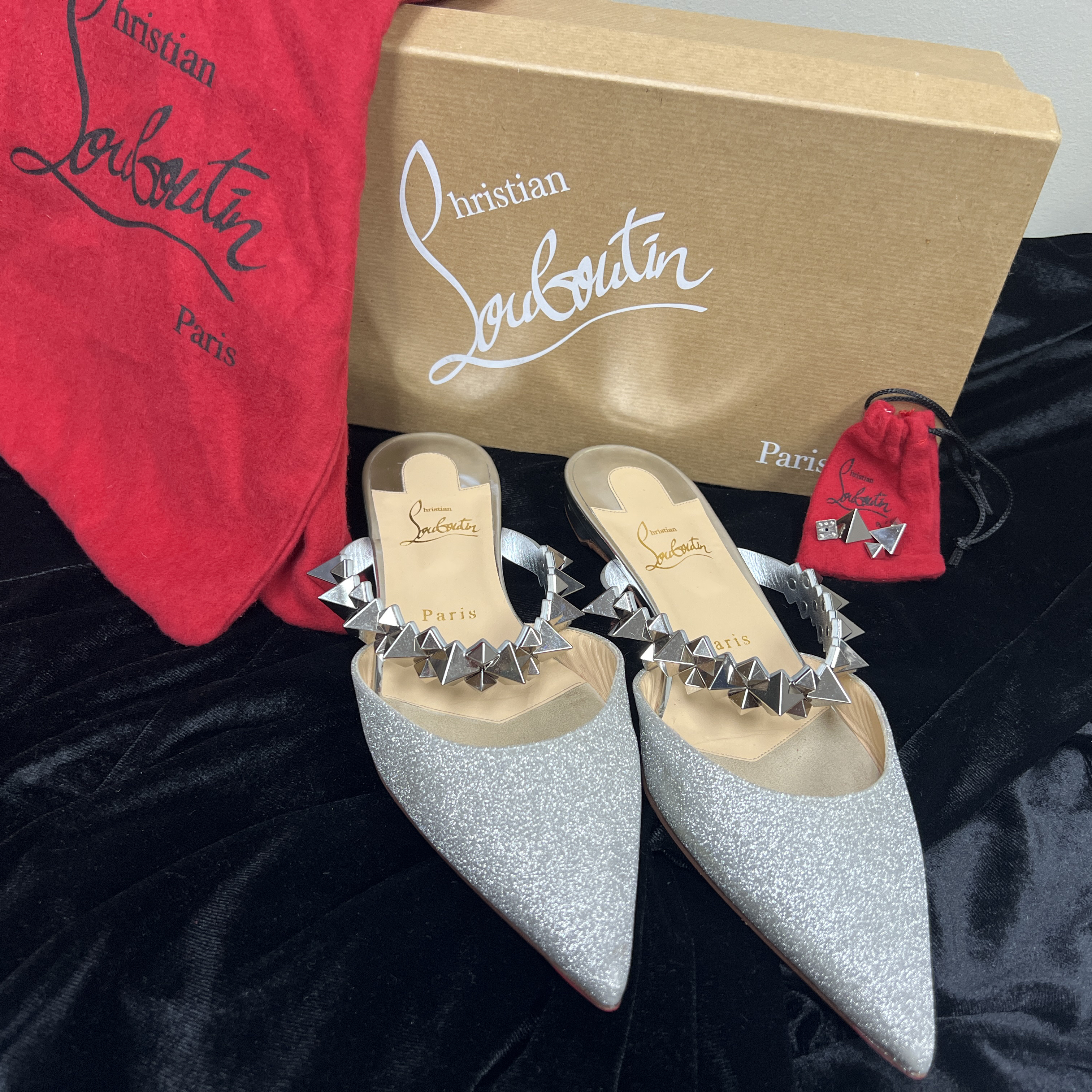 Christian Louboutin Planet Choc Flat Mini Glitter Mules