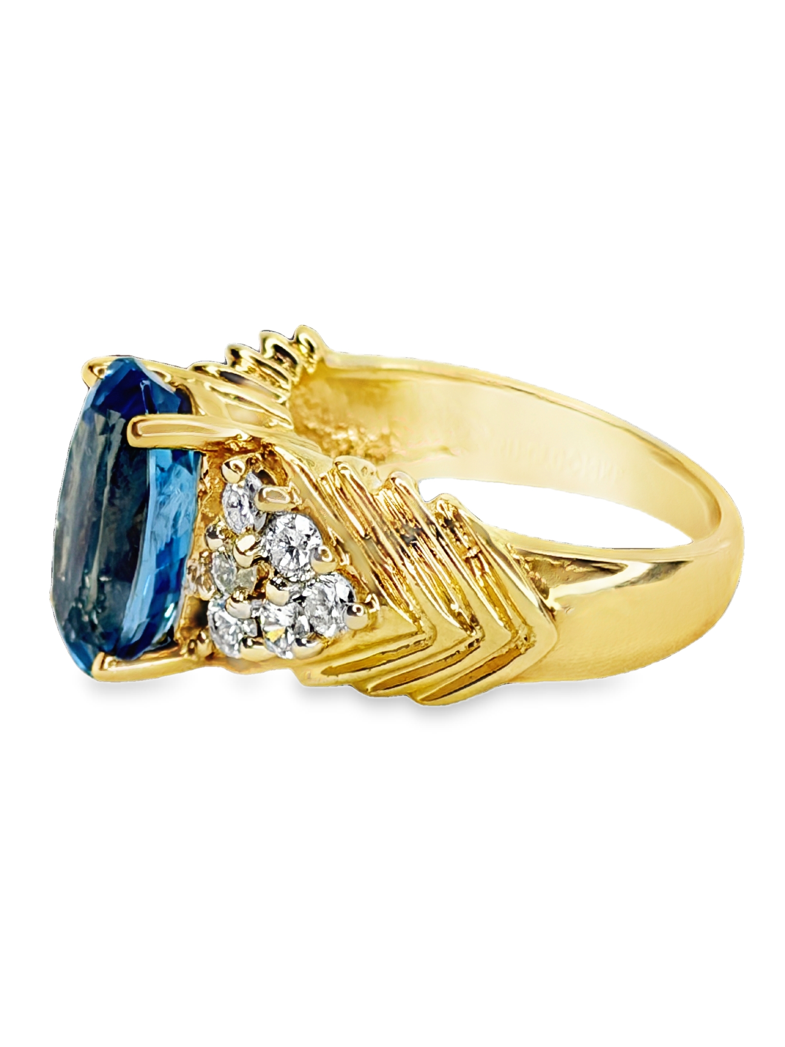 14K Blue Topaz & Diamond Ring