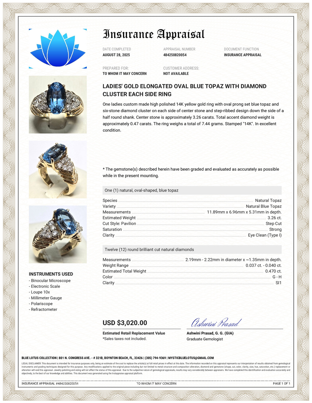 14K Blue Topaz & Diamond Ring