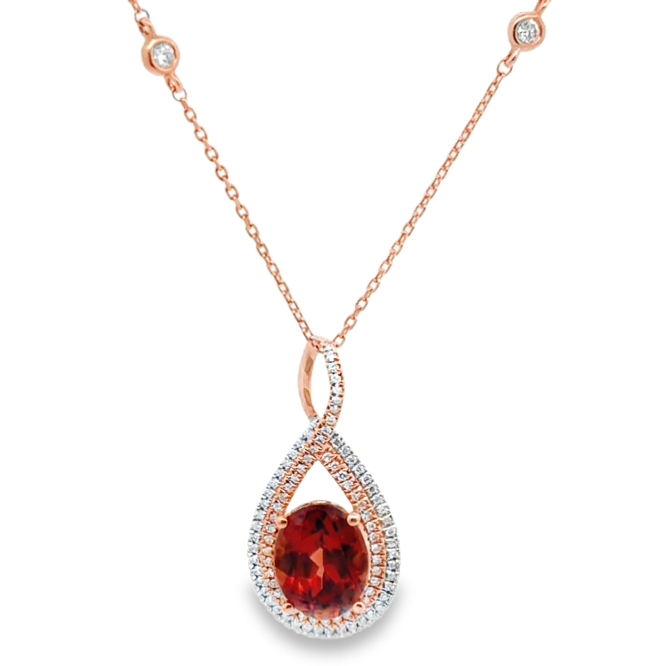 Brown Zircon and Diamond Pendant on Chain