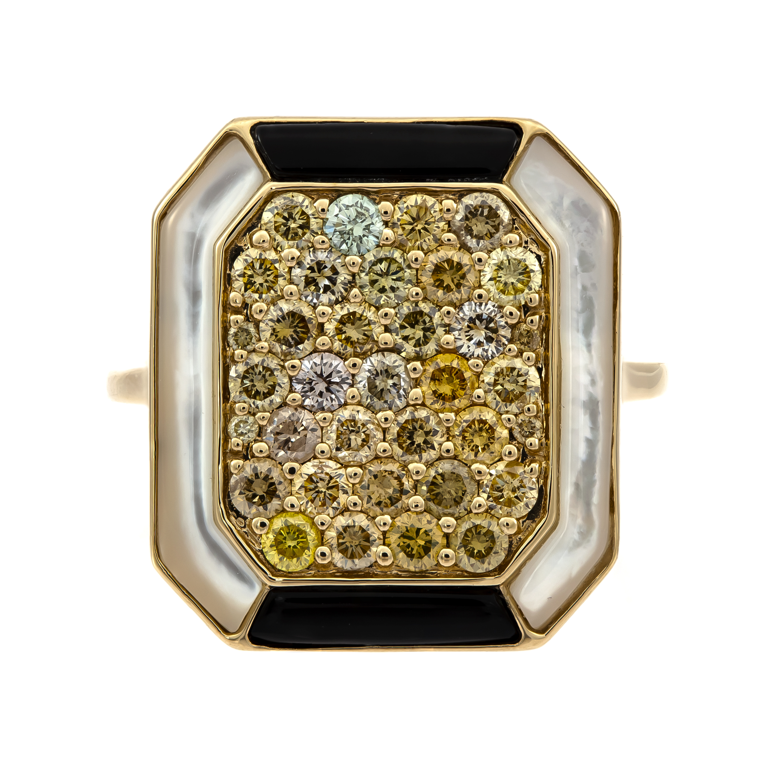Multi-color Diamond, Onyx and Mother of Pearl Ring