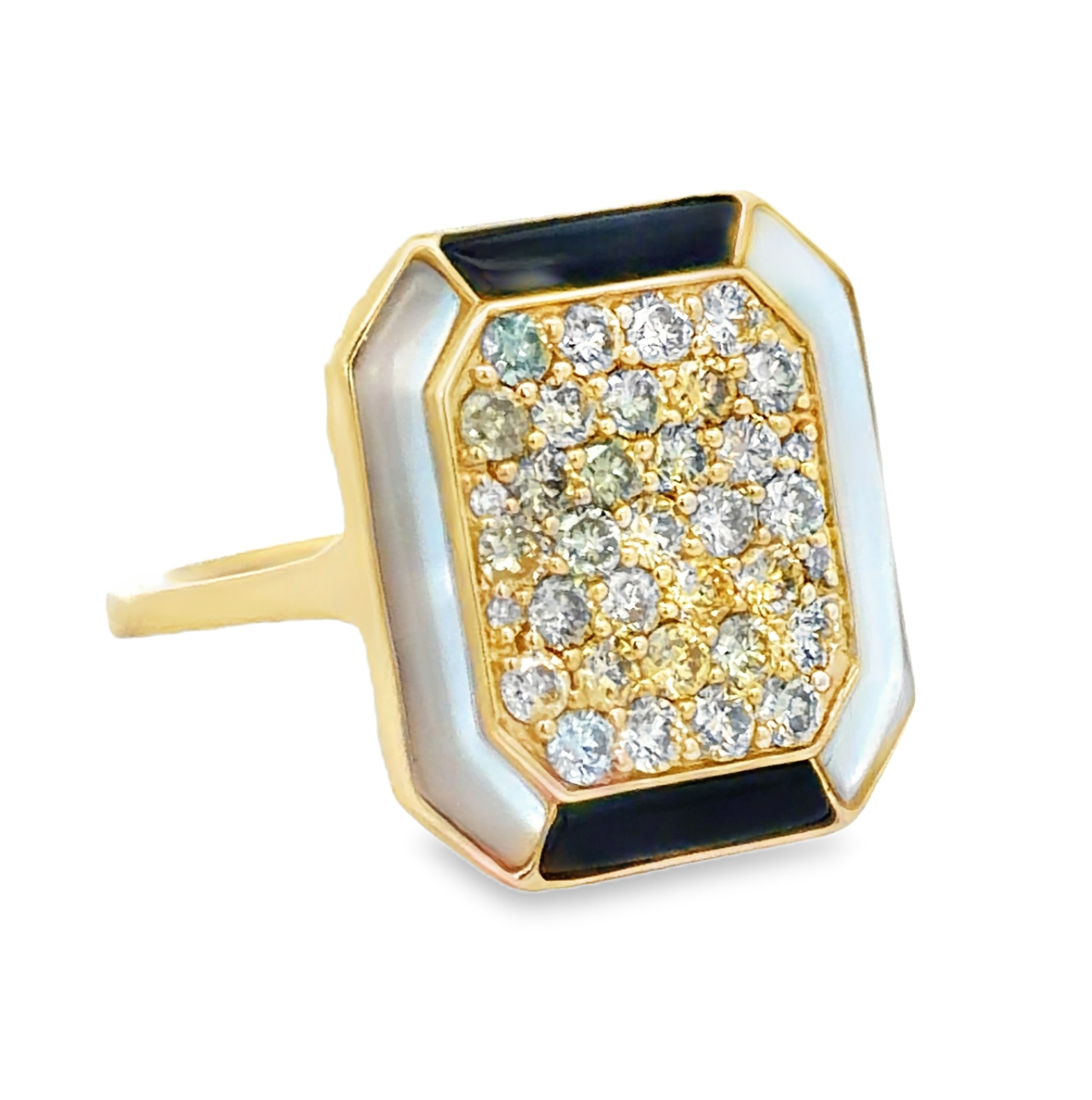 Multi-color Diamond, Onyx and Mother of Pearl Ring