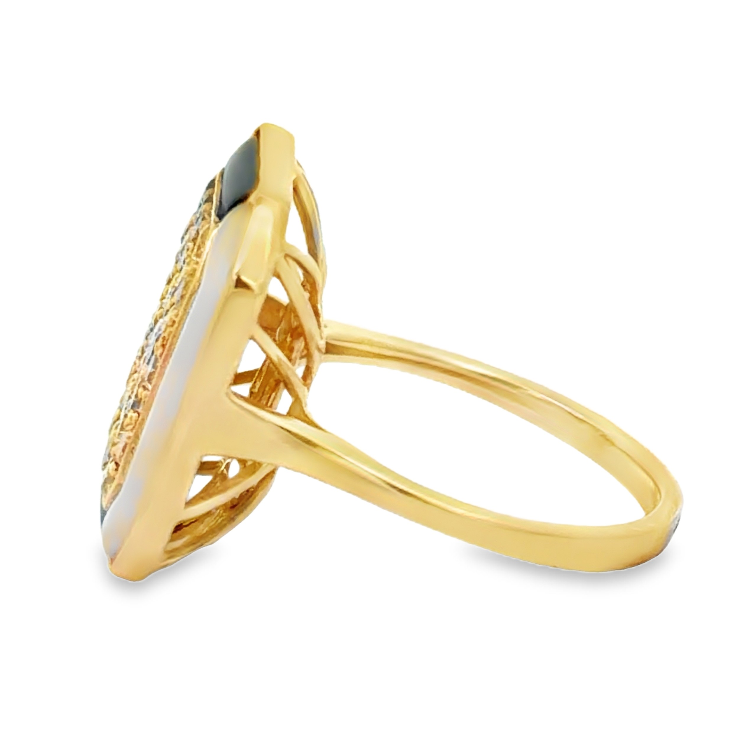 Multi-color Diamond, Onyx and Mother of Pearl Ring