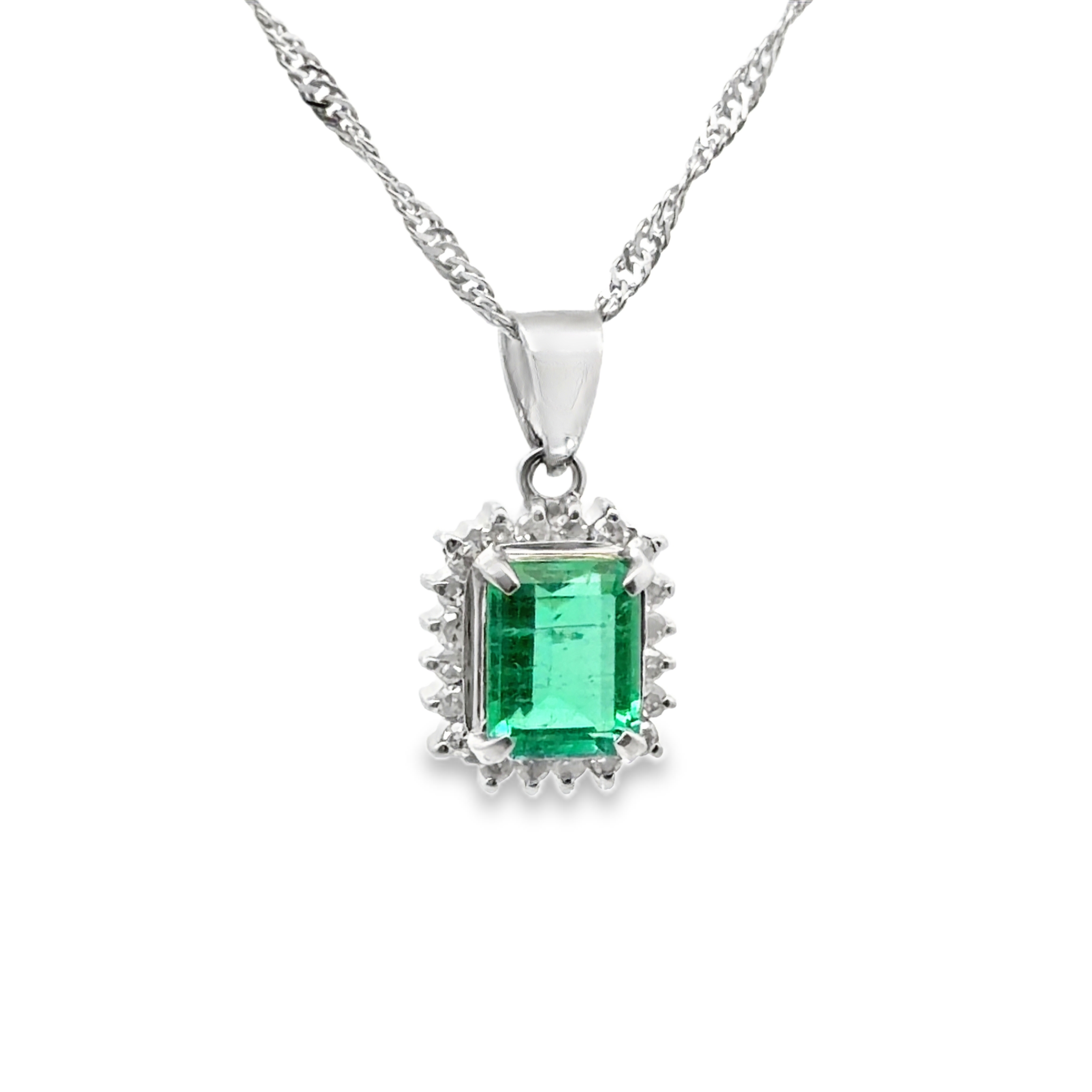 Emerald and Diamond Pendant on Chain