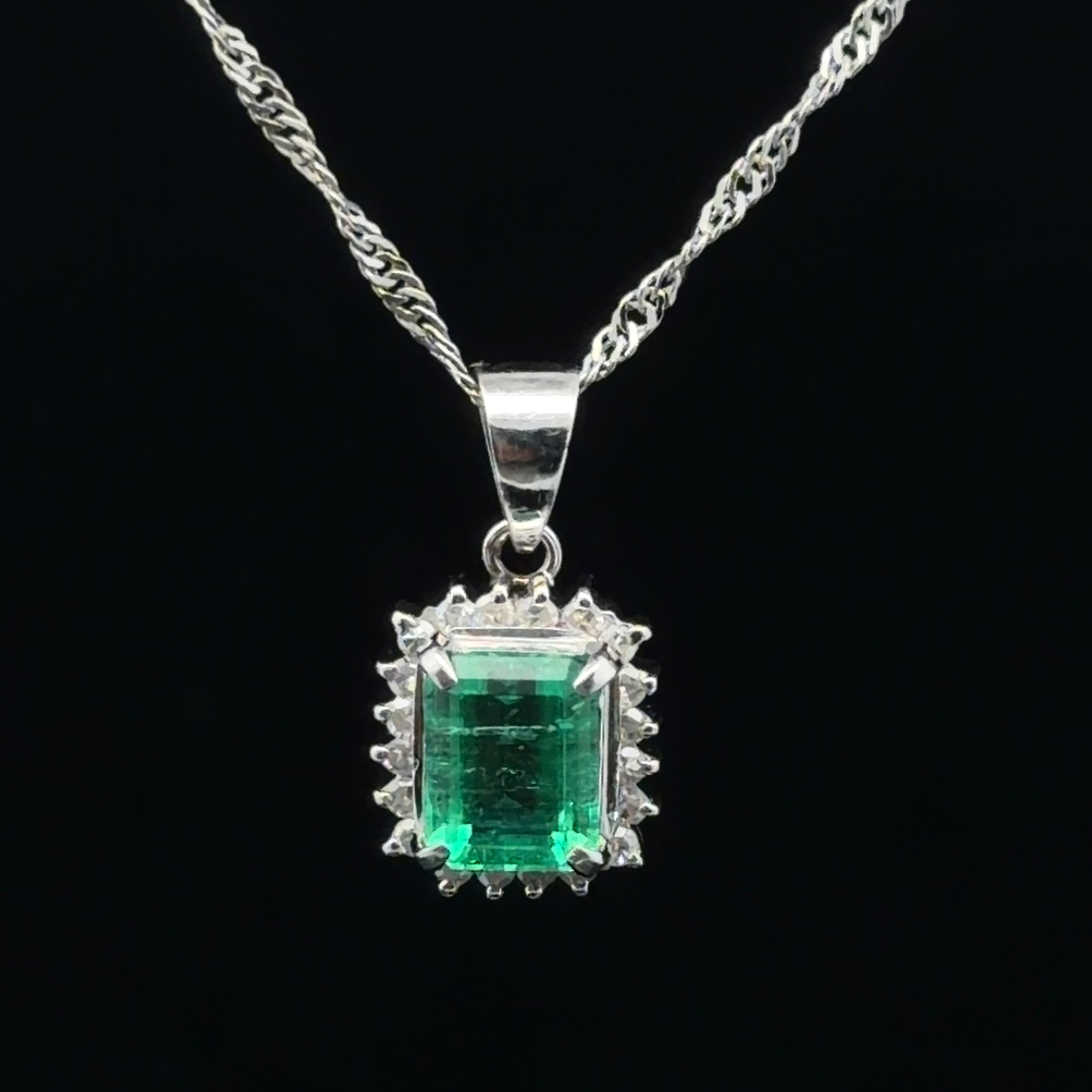 Emerald and Diamond Pendant on Chain