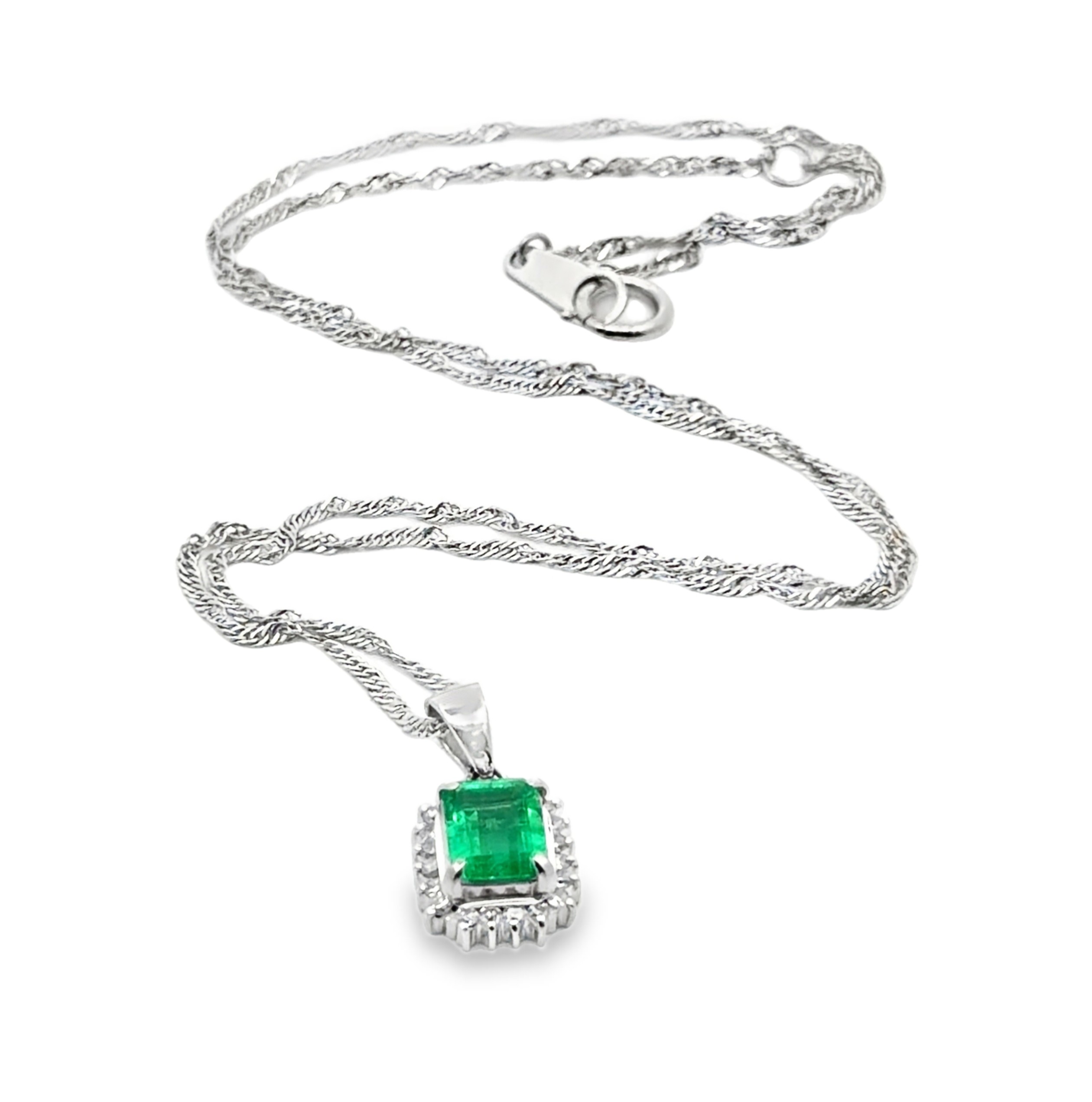 Emerald and Diamond Pendant on Chain